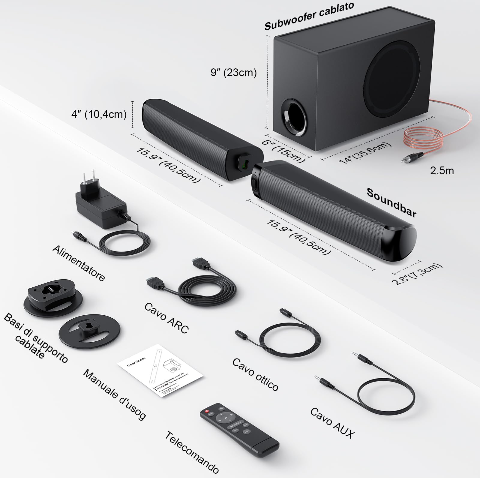 GarageRock Barre de Son avec Subwoofer pour TV, 110 W Peak 2-en-1 Présentateur avec Adjustable Deep Bass, Bluetooth 5.3/ARC/OPT/AUX, Surround Sound System pour TV/PC/Projecteurs/Cadeau, 1 Set