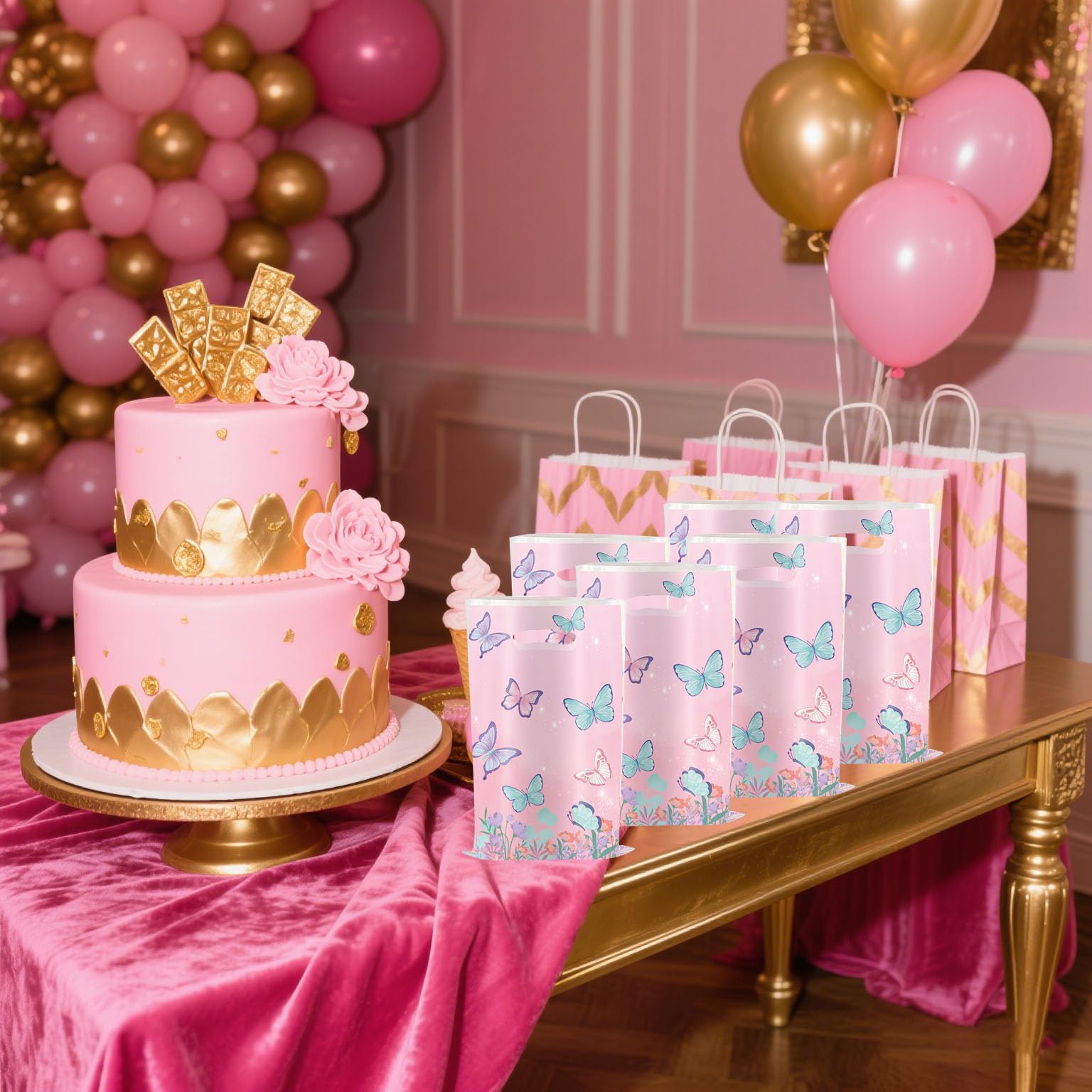 YYaaloa 30pcs Goodie Bags Party Favor Bags Plastic Candy Gift Bags Bulk for Birthday Baby shower Return Gift (Butterfly A 30pcs)
