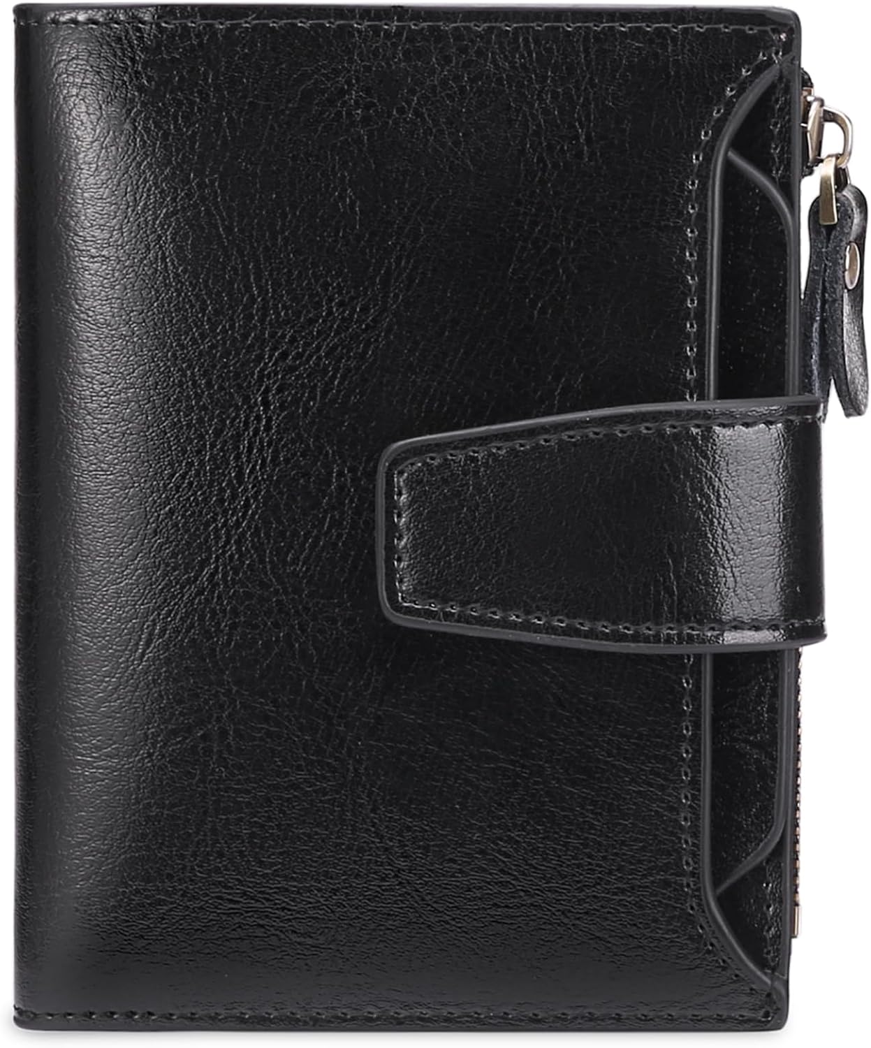 Small Wallet for Women Leather Bifold RFID Blocking Card Holder Wallet Compact Card Wallet Woman with Zipper Coin Pocket (Trifold, Midnight Black)