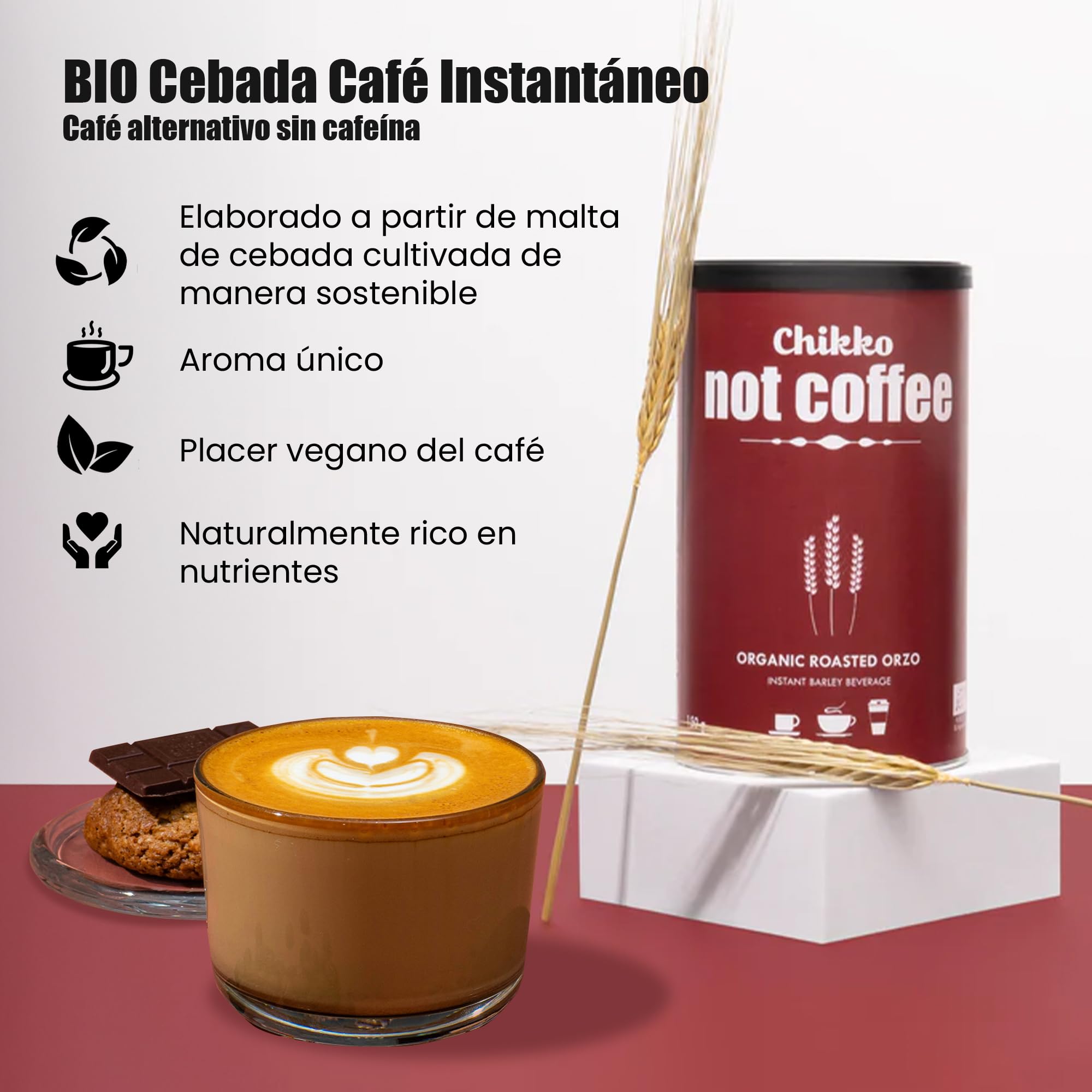 Chikko Not Coffee BIO Cebada Café Instantáneo 150g - Café de cebada tostada - Alternativa al café descafeinado - Sin aditivos ni productos químicos - 100% Producto europeo