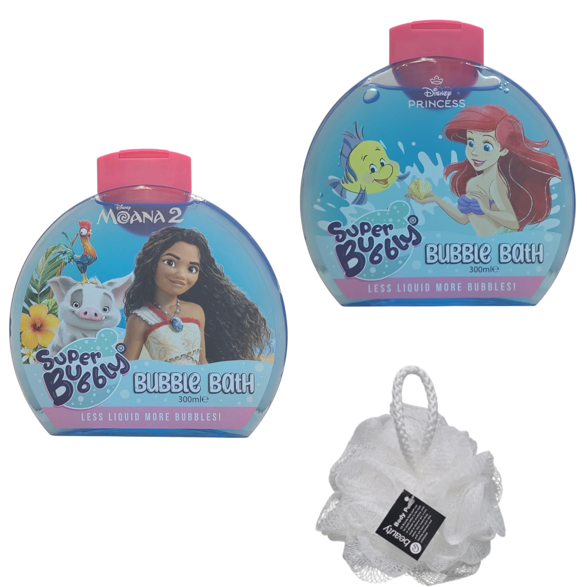 Princess Bath Time Duo Set – Berry Breeze less liquid More Bubbles! Bubble Bath 300ml Each with Free Beauty Body Puff