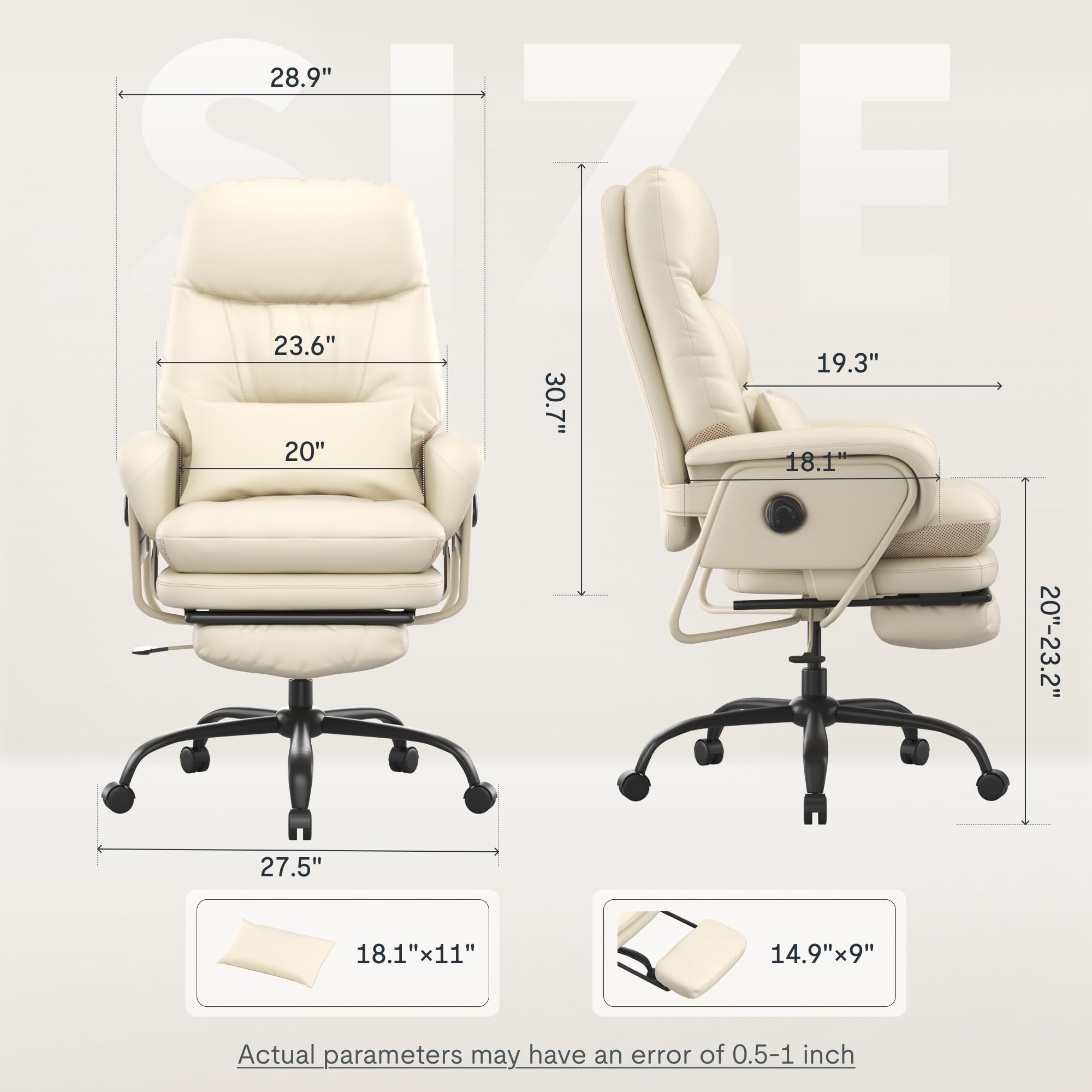 FLEXISPOT Luno 2-in-1 Chefsessel Bürostuhl mit Fußstütze & Lendenstütze, 90–165° verstellbar, für Büro, Wohnzimmer zum Arbeiten und Entspannen, kratzfestes & wasserabweisendes Kunstleder, Beige