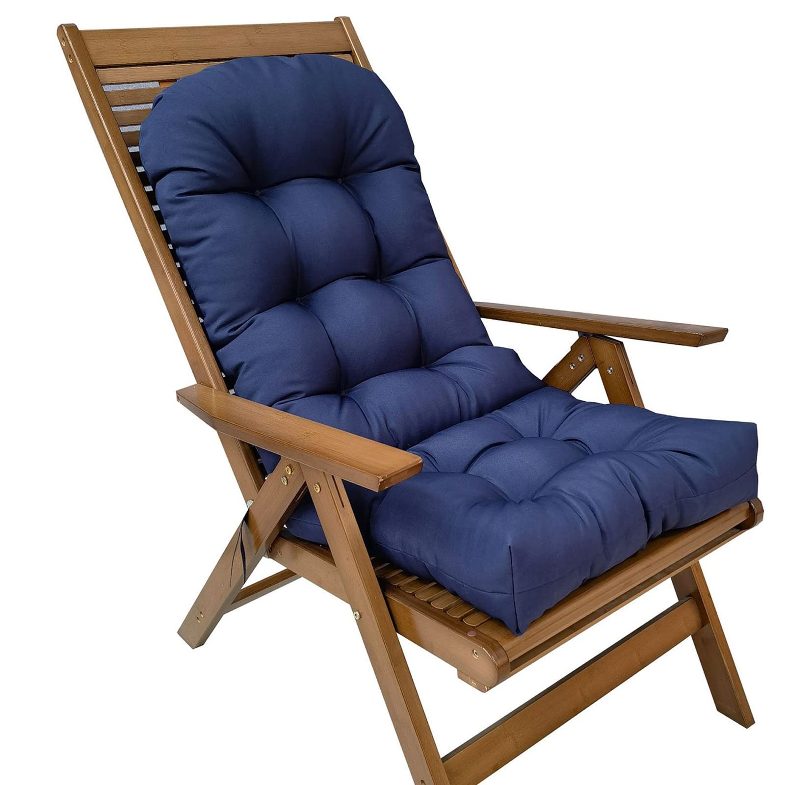Coussin d'assise avec attaches bleu marine pour stabiliser votre siège en bois