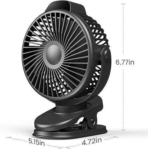 Miniatura 7 de Koonie Ventilador portátil con clip, pequeño ventilador USB que funciona con pilas, mini ventilador recargable de 3 velocidades con pantalla LED,