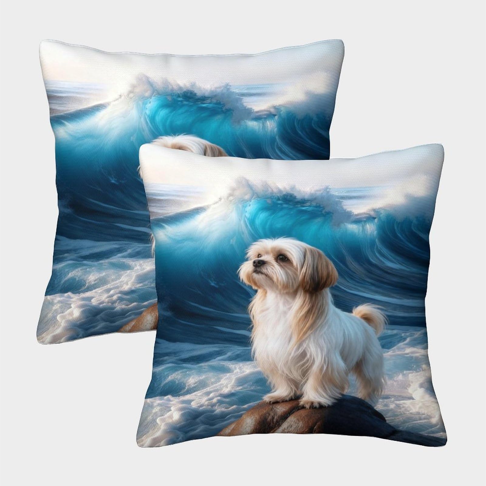 Emyxpaqm Style-4 Shih Tzu Cushion Cover Set Of 2, Premium Polyester Couch Pillow Covers With Hidden Zipper, Premium Square Pillow Cases, For Livingroom Couch Sofa 45X45cm
