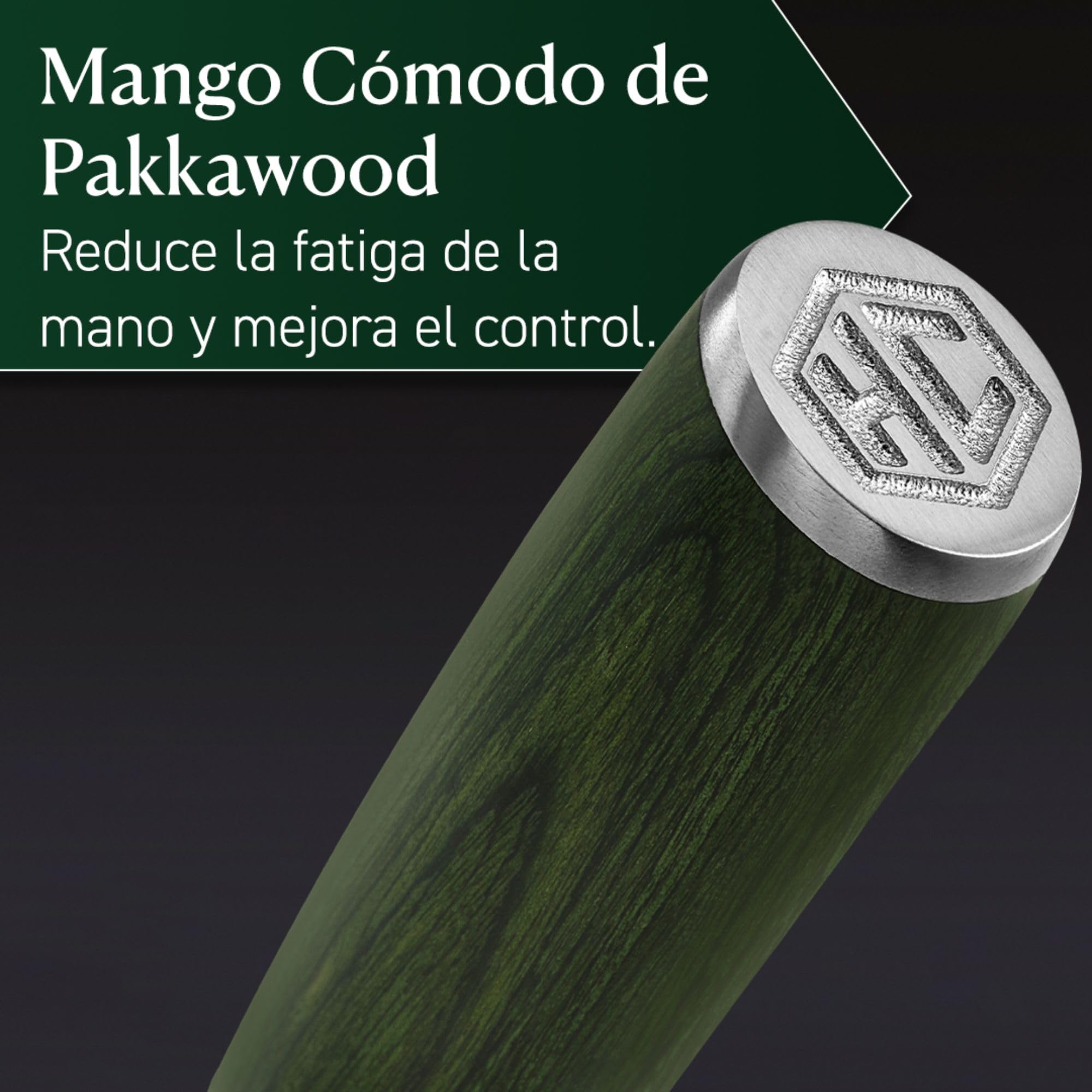 HexClad Cuchillo Santoku de 18 cm, Hoja de Acero Inoxidable de Damasco Japonés, Mango de Madera de Pakka