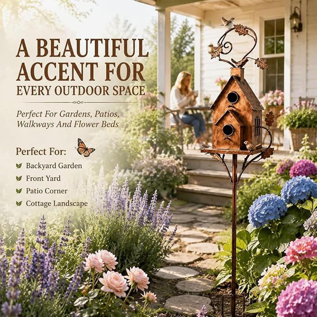 Paletto Da Giardino Con Casetta Per Uccelli In Ferro Fatta A Mano (5pcs) | Paletto Rustico Metallico Casetta Uccelli, Decor Giardino Per Aiuole, Portici, Vialetti, Recinzioni, Giardini Country