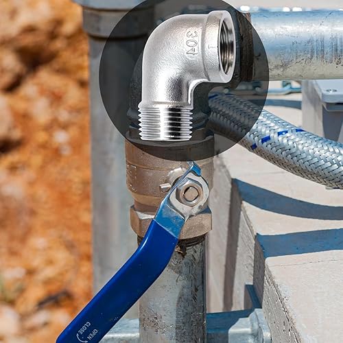 Miniatura 6 de 2 unids 304 acero inoxidable 90 grados codo 38 "NPT roscado tubería hembra x macho