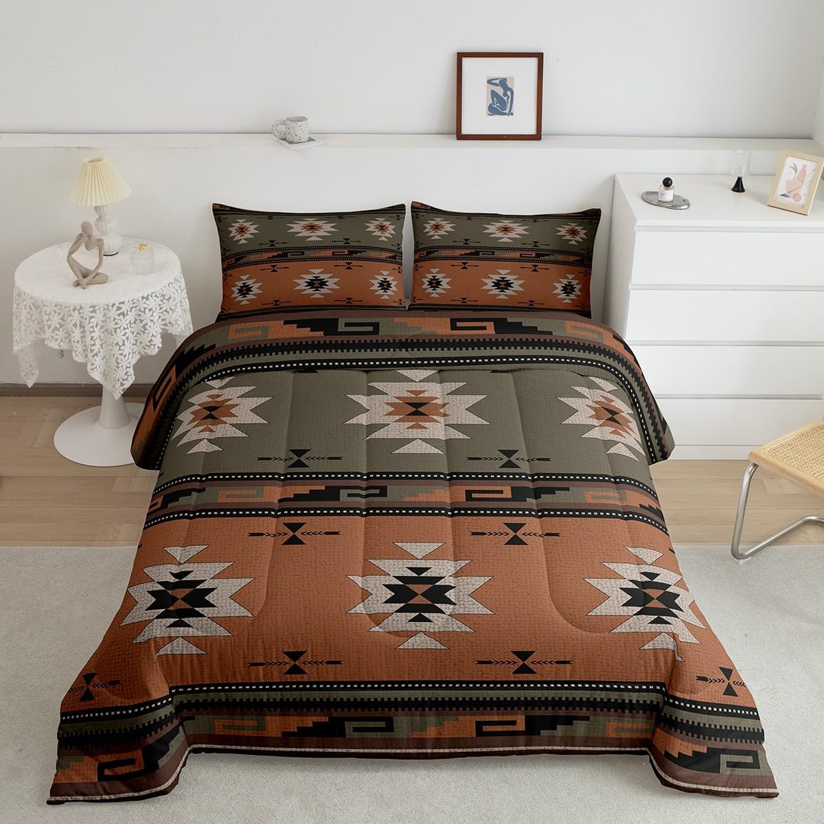 Feelyou Western Decor Bedding Set Southwestern Comforter Set for Kids Boys Girls Teens Bedroom Decor Cowboy Aztec Down Comforter Twin Size Turquoise Blue Native Indian Tribal Navajo Quilt Set 2Pcs