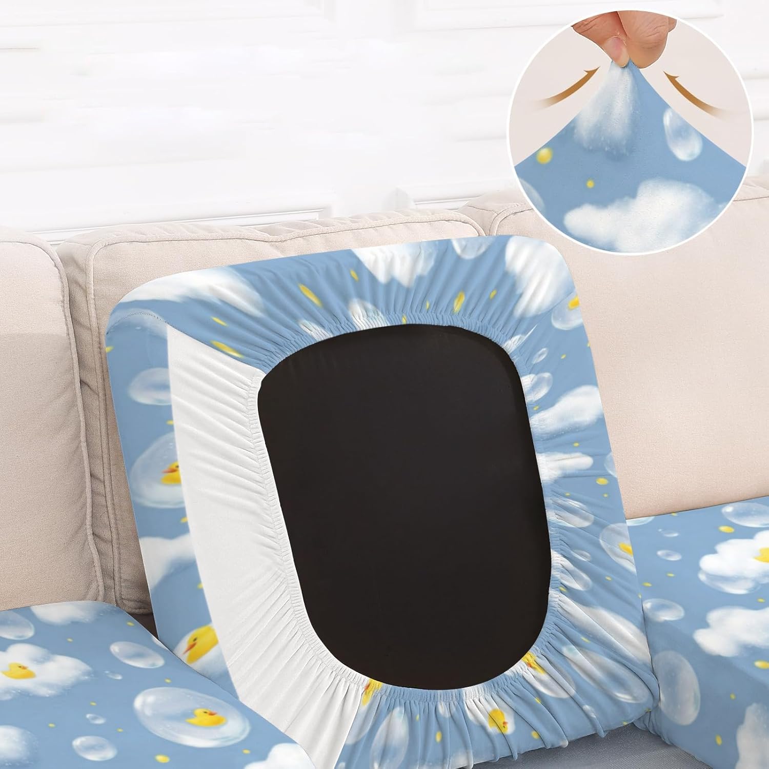 Whimsical Cloud Art Blue Loveseat Covers Couch Covers for 2 Cushion Couch, 2-Piece Stretch Sofa Slipcovers Anti-Slip Washable Furniture Protectors for Dogs Pets