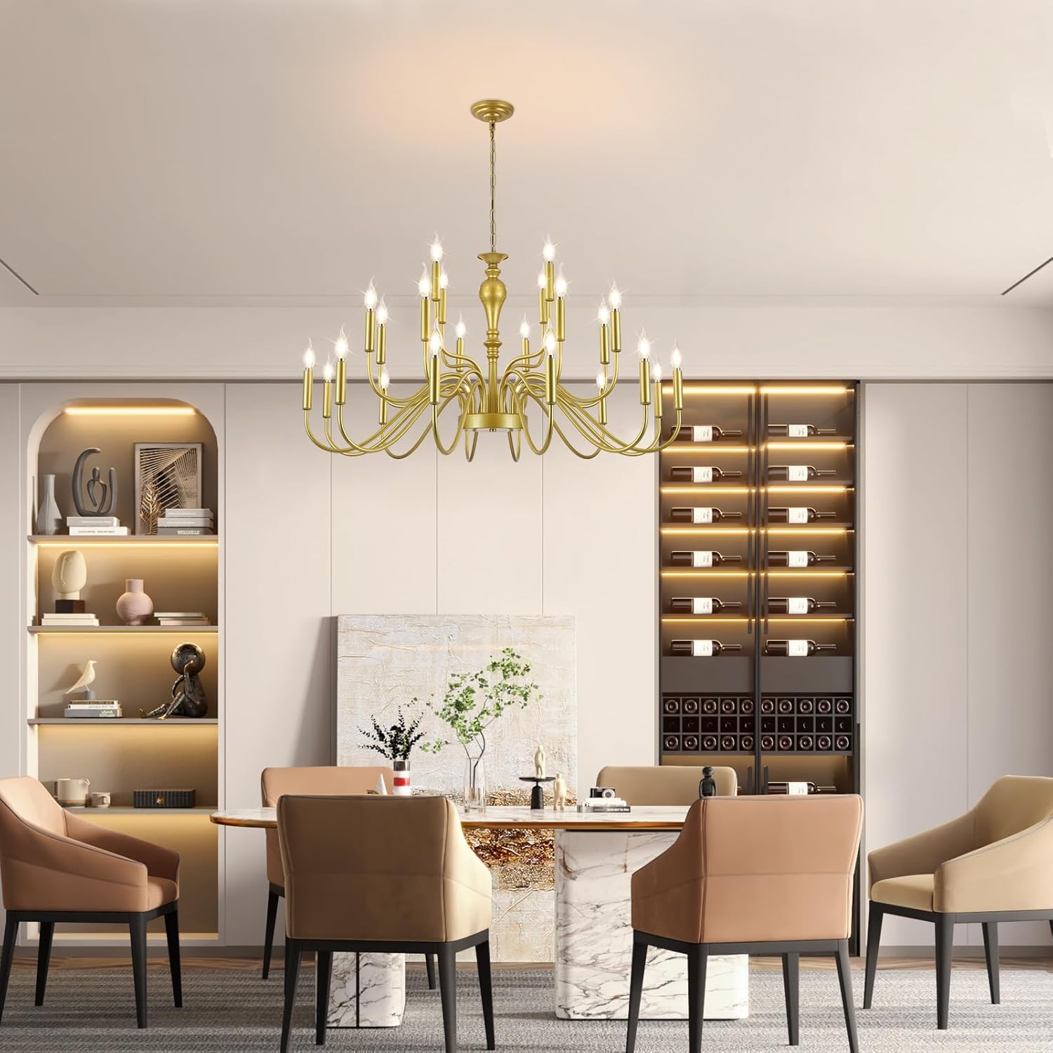 24 Light Gold Chandelier Large Farmhouse Chandeliers for High Ceiling Foyer, Extra Large Round Rustic Gold Chandelier 3-Tier for Living Room Dining Room Stairs Entry Restaurant Hotel -42.5 in