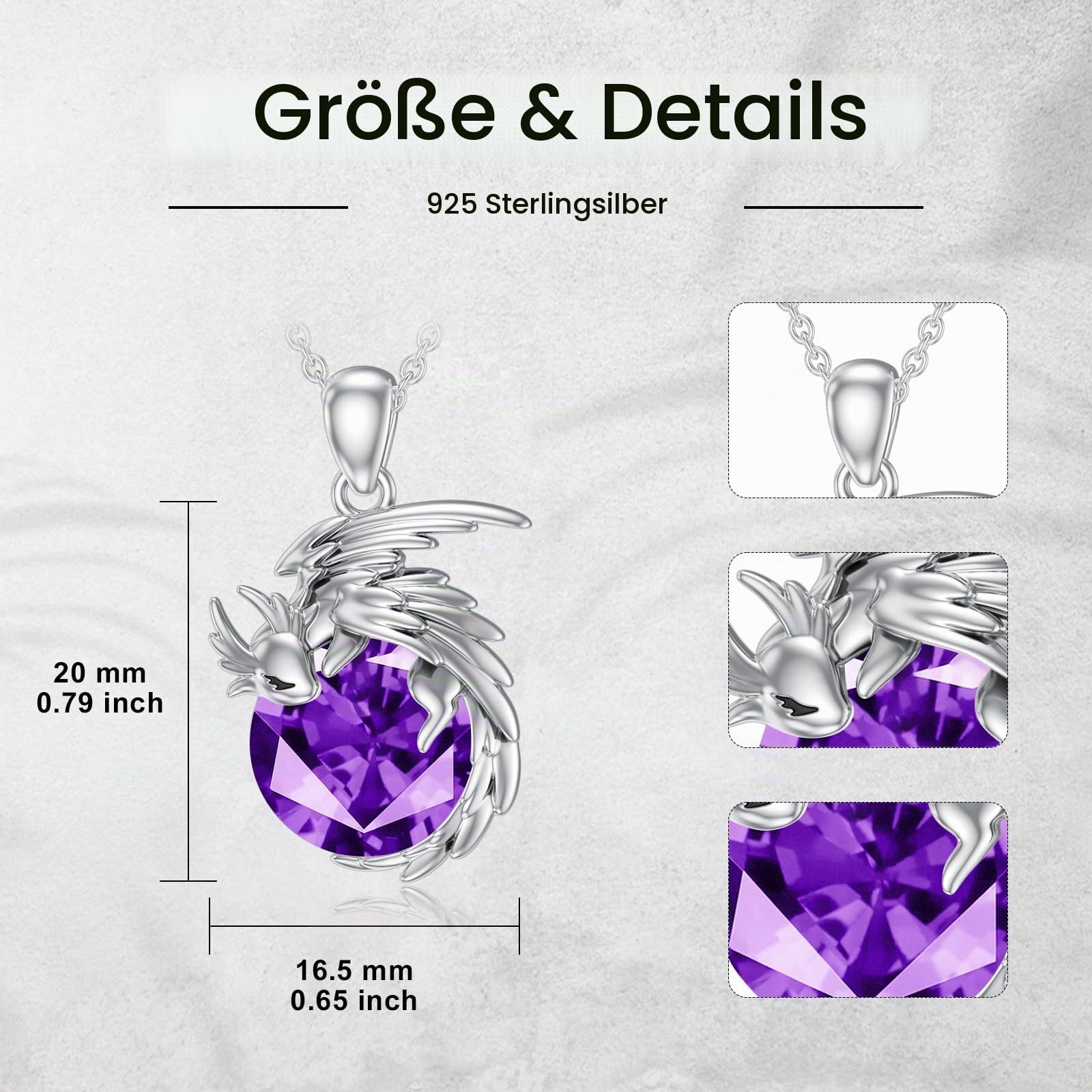 925 Sterling Silber Drachen Kette für Damen Rosenquarz/Mondstein/Geburtsstein und Drachen Anhänger Kette Silber Drachen Halskette Drachen Schmuck Geschenk für Drachenliebhaberin