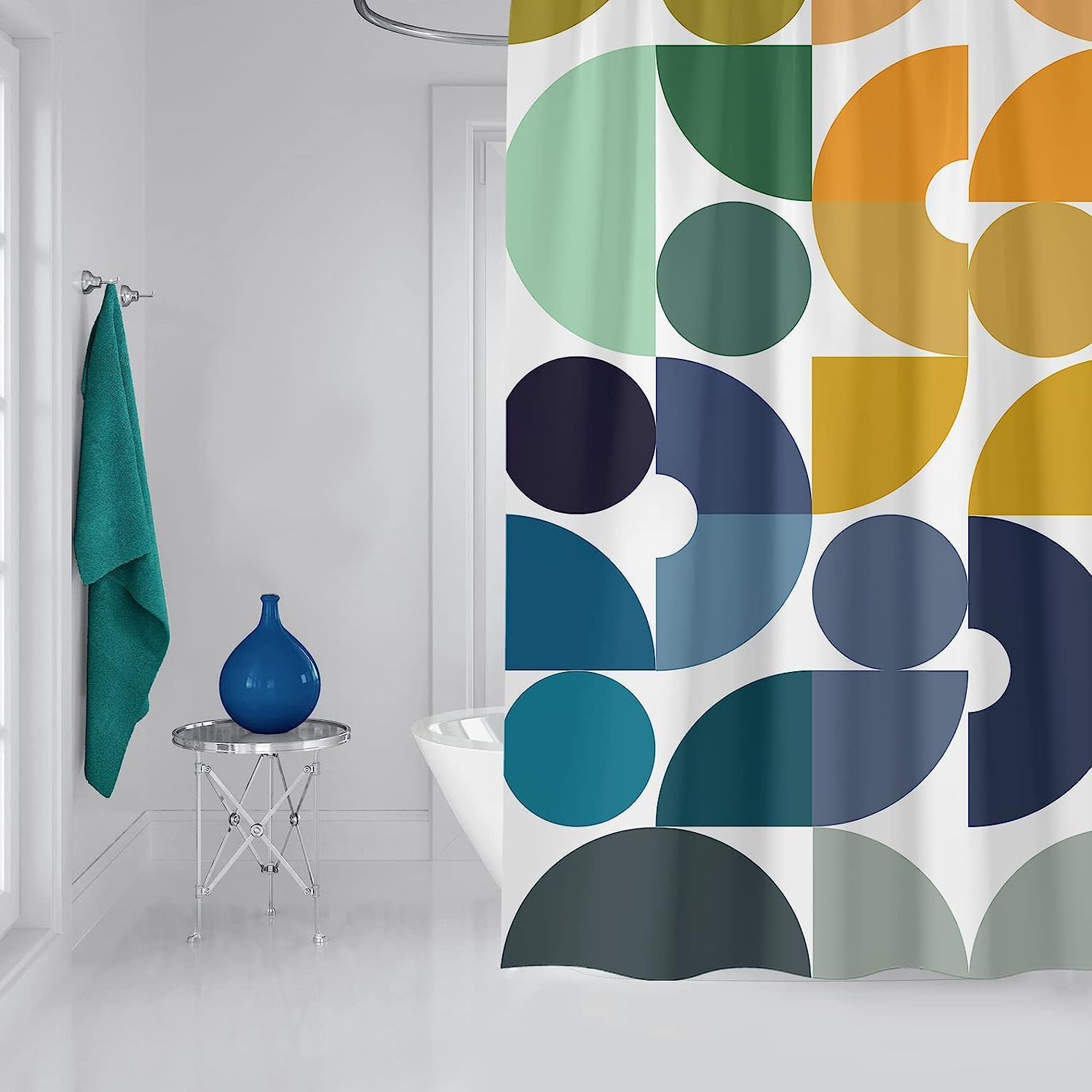 zokyer Kids Shower Curtain Colorful Rainbow Retro Fun Geometric Cute Teen Bright Polka Dot Abstract Girl Orange Blue Bathroom Decor Polyester Fabric Plastic Hooks 12 Pack (72Wx72L)