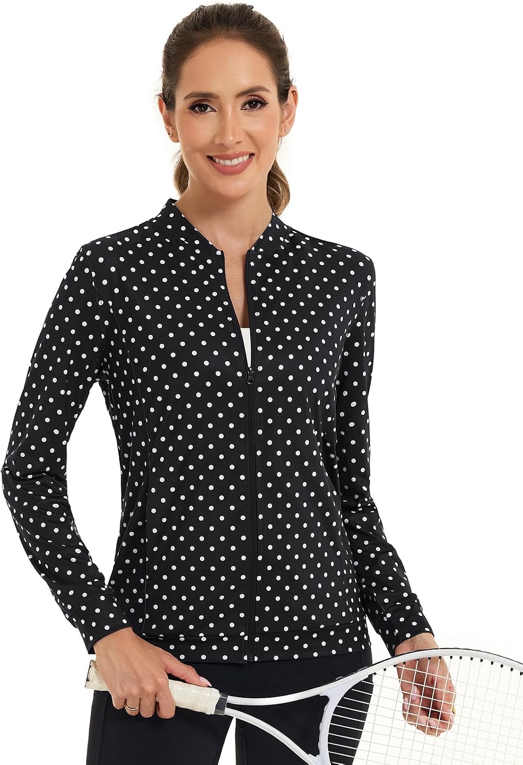 Tanst Sky Womens Lightweight Zip Up Jacket Polka Dot Athletic Track Coat