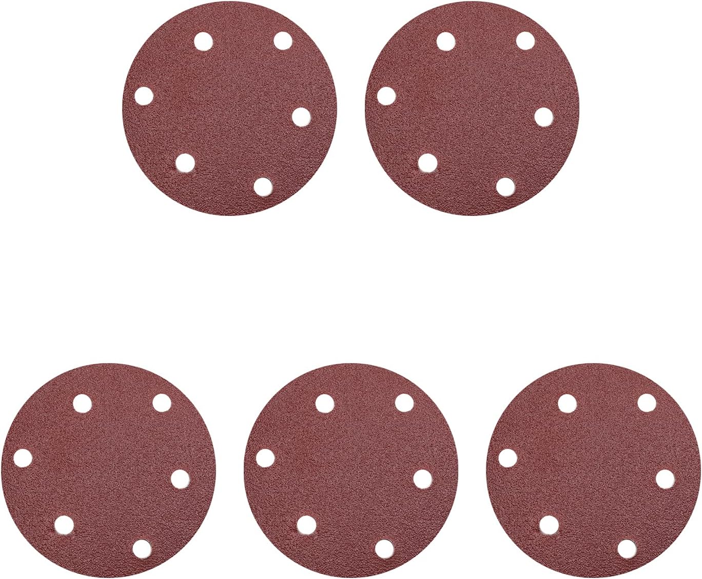 Utoolmart 5 Inch 6 Holes Sanding Disc 80 Grits Flocking Sandpaper for Sander 10 Pcs