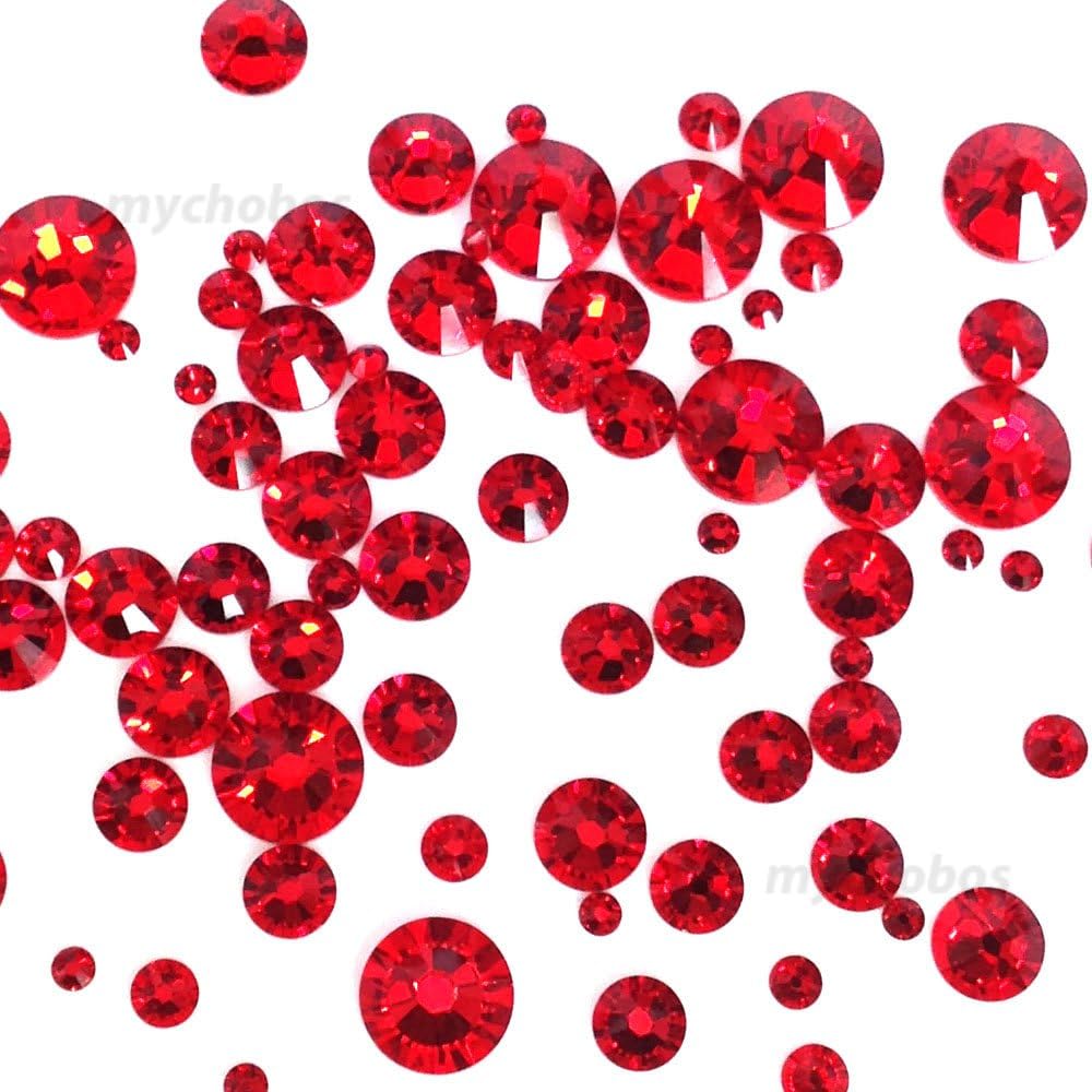 Crystal-WholesaleLIGHT SIAM (227) red 144 pcs Swarovski 2058/2088 Crystal Flatbacks red rhinestones nail art mixed with Sizes ss5, ss7, ss9, ss12, ss16, ss20, ss30