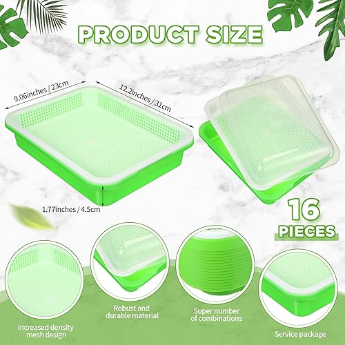 Miniatura 2 de Eaasty 16 bandejas para germinar semillas con agujeros de drenaje, bandejas de propagación de germinación de semillas de hierba de trigo saludable,