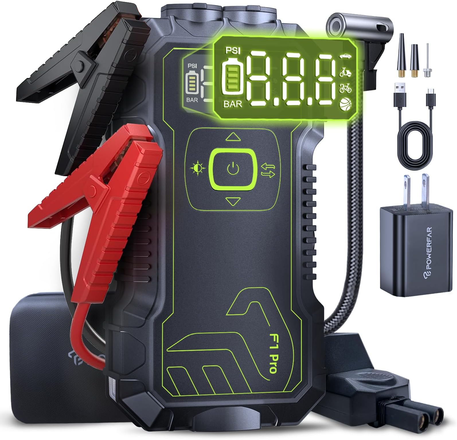 Car Battery Jump Starter with Air Compressor 160PSI,4500A Portable Jump Starter Battery Pack (9L Gas/8L Diesel),12V Starter Jump Box,Type C Fast Charging,Jumper Cable,180° Lights