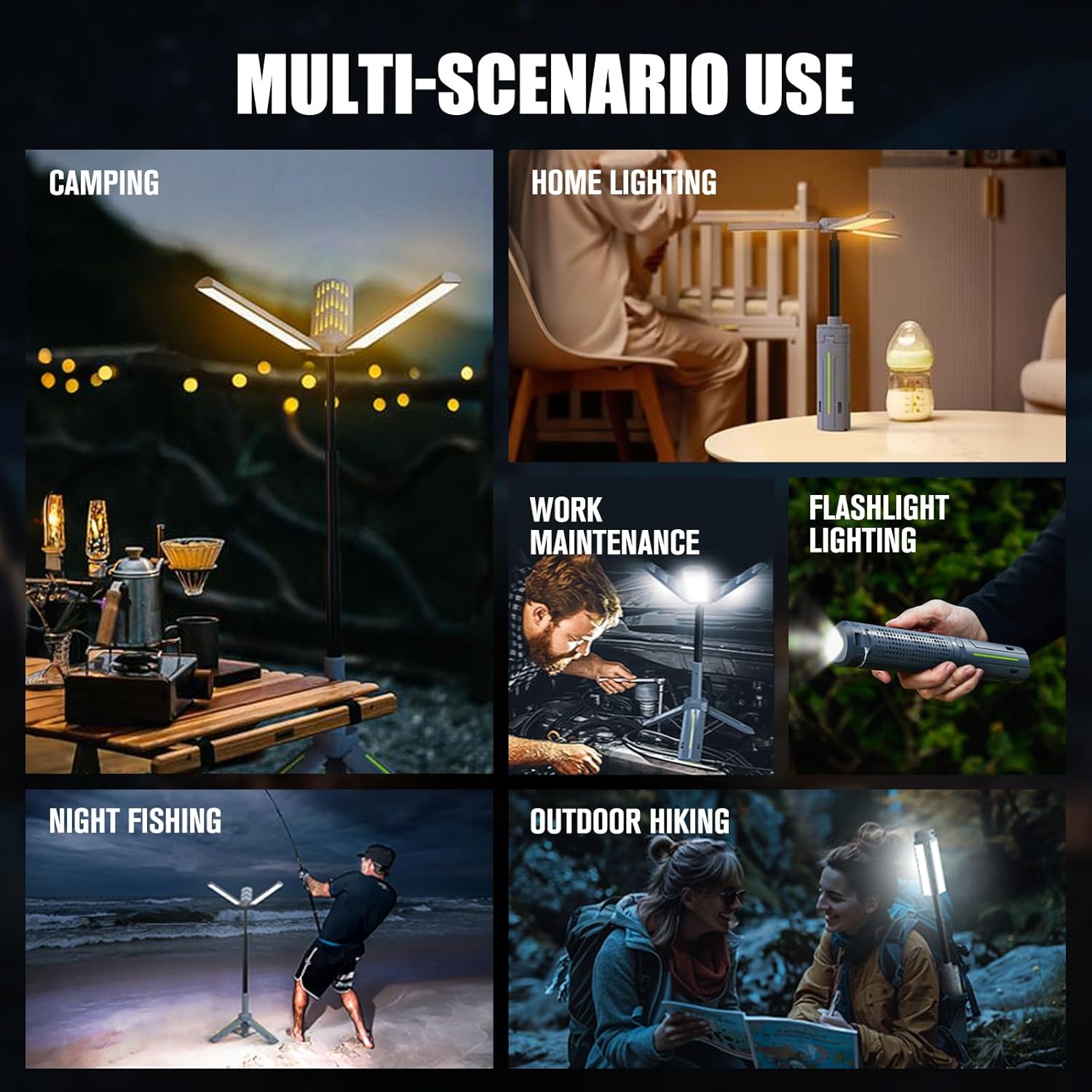 BUBRA Telescopic Camping Lantern with Stand (40" Tripod), 8000mAh Rechargeable Camping Light & Lantern Flashlight - Portable Work Light for Power Outages, Valentine's Day Gifts for Him Dad - Image 3