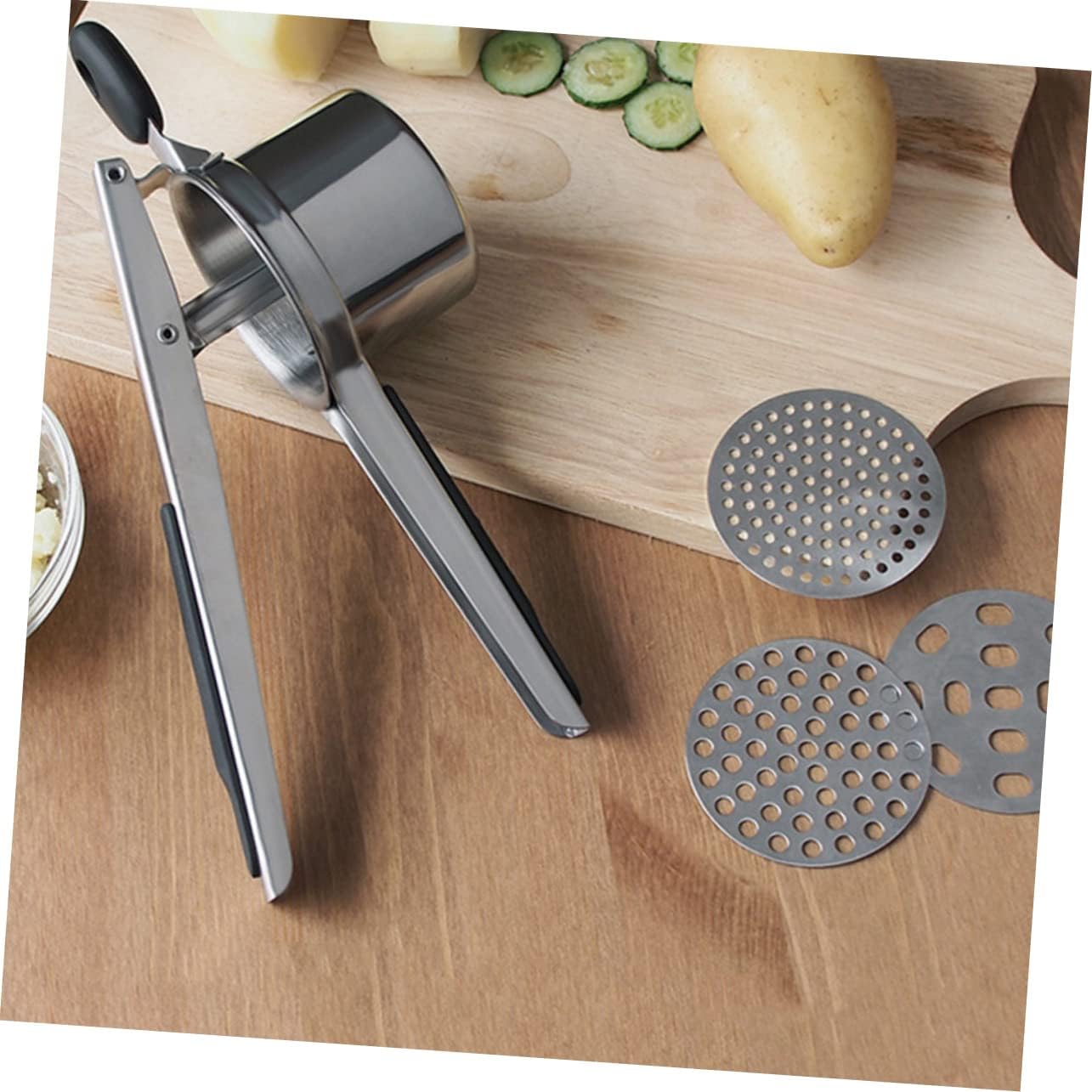 Non- Potato Silicone Handle Food Pressing Tool for Easy Vegetables Fruits and Includes Interchangeable Disks for Versatile Texture Control