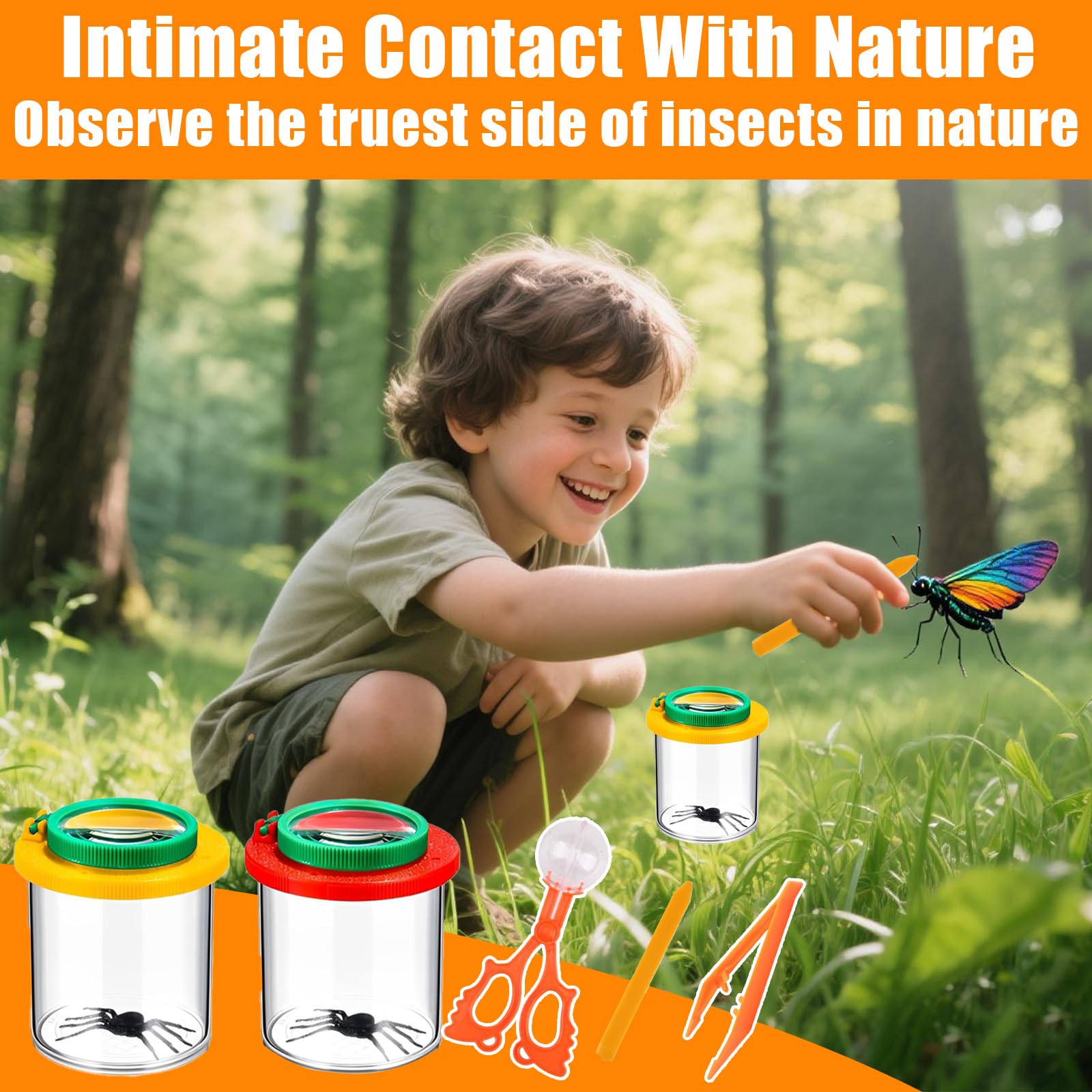 2 Pieces Bug Magnifying Glass Set with Tweezers, Portable Clear Insect Observation Box, Bugs Catcher Magnifier for Kids, Critter Viewer for Children Outdoor Science Nature Exploration - Image 2