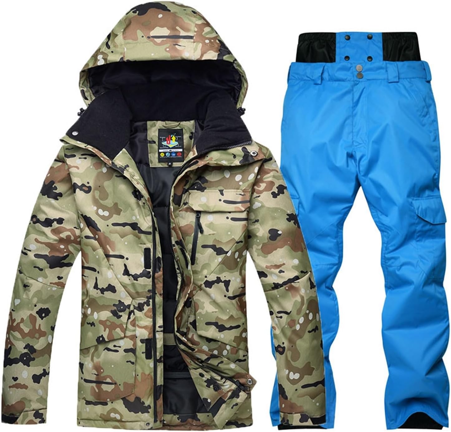 Mens Winter Camouflage Waterproof Snow Jackets Windproof Mountain Ski Suits Set, Outdoor Ski Jacket and Pants
