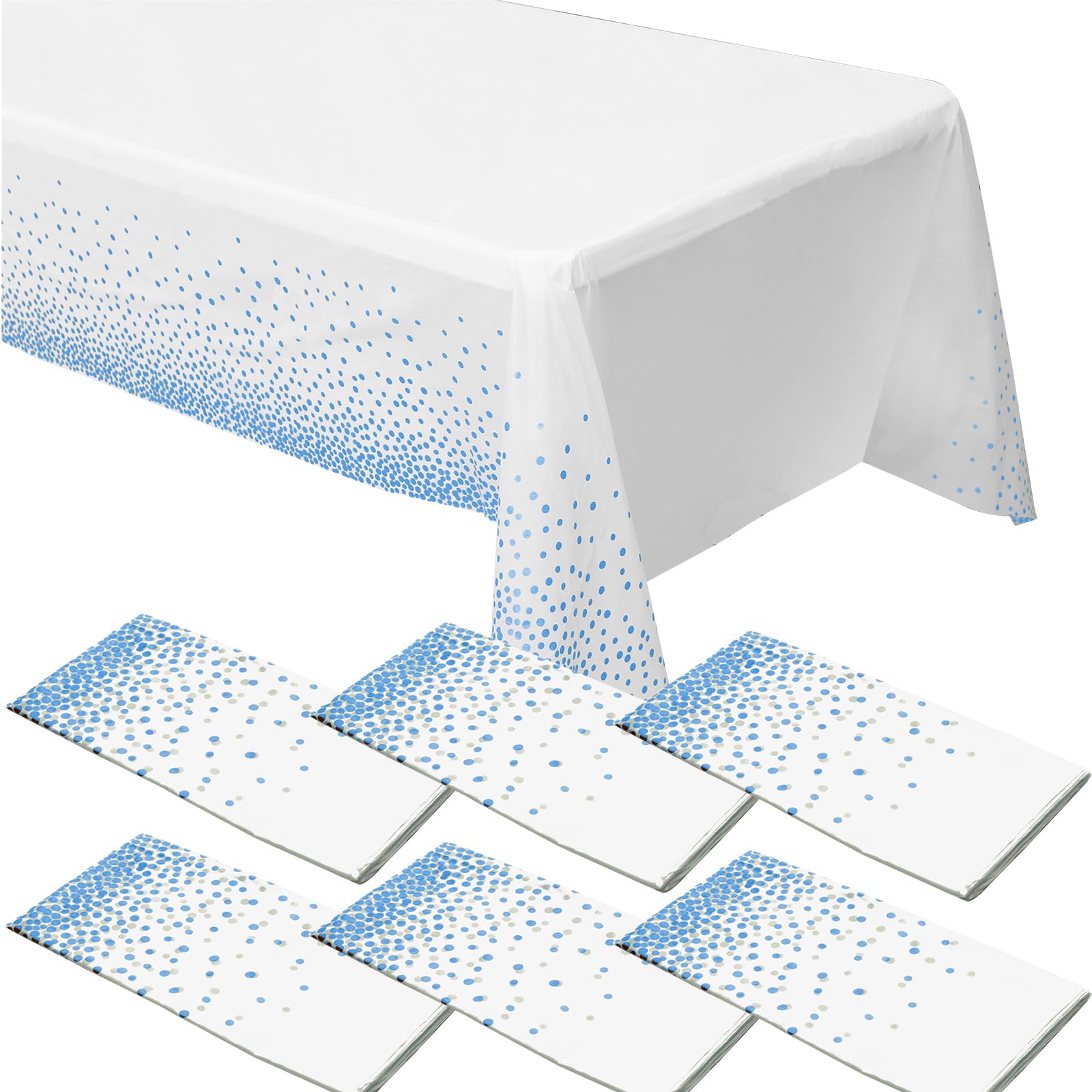 ZeriTlolen 6 Pack Light Blue Dot Tablecloths White Table Covers Disposable 137 x 274 cm Tablecloth Wipeable Plastic Waterproof Table Cloth for Indoor or Outdoor Parties Birthdays Weddings Christmas