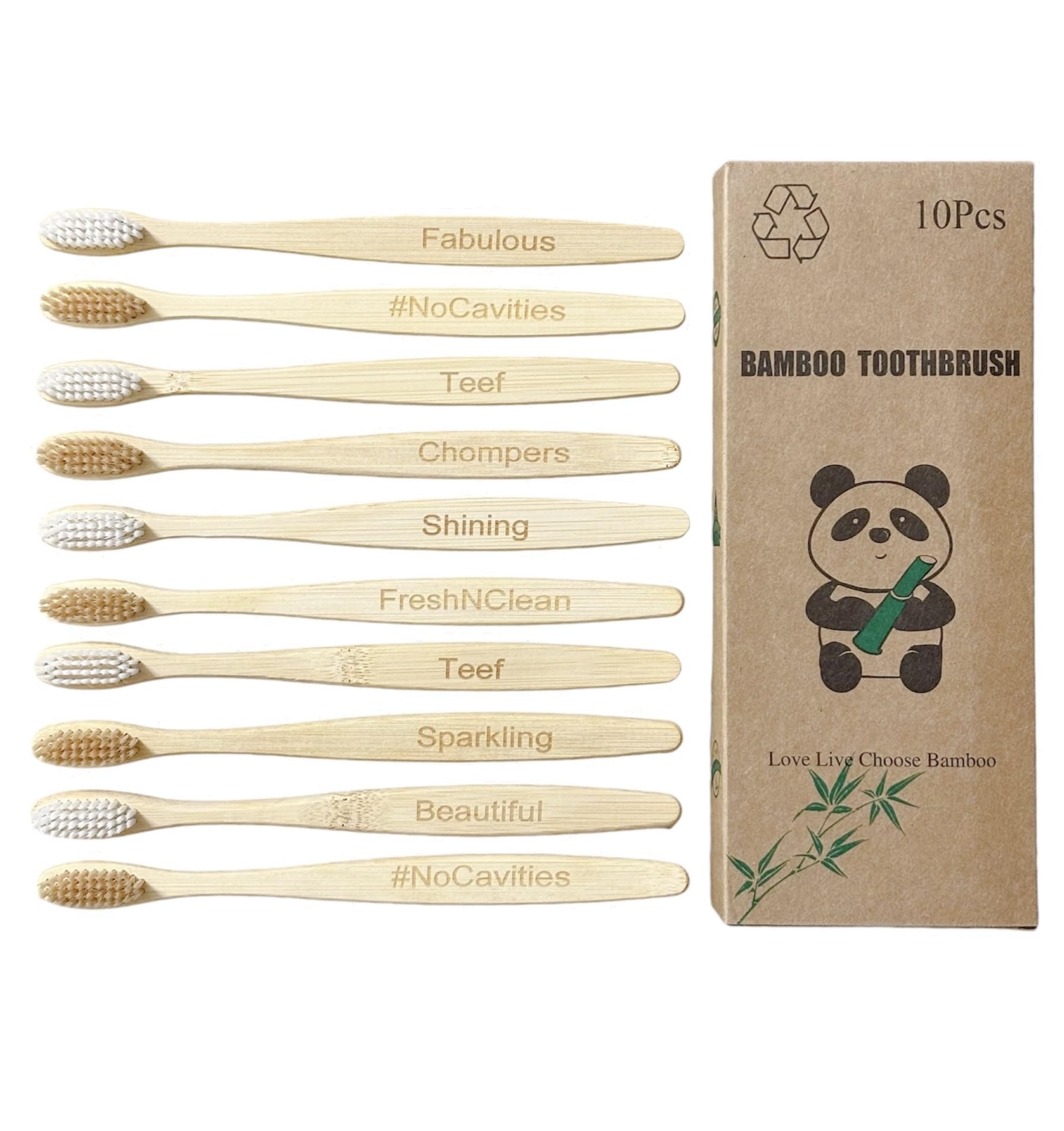 Bamboo Labeled Toothbrush -10 Pack Biodegradable Recyclable