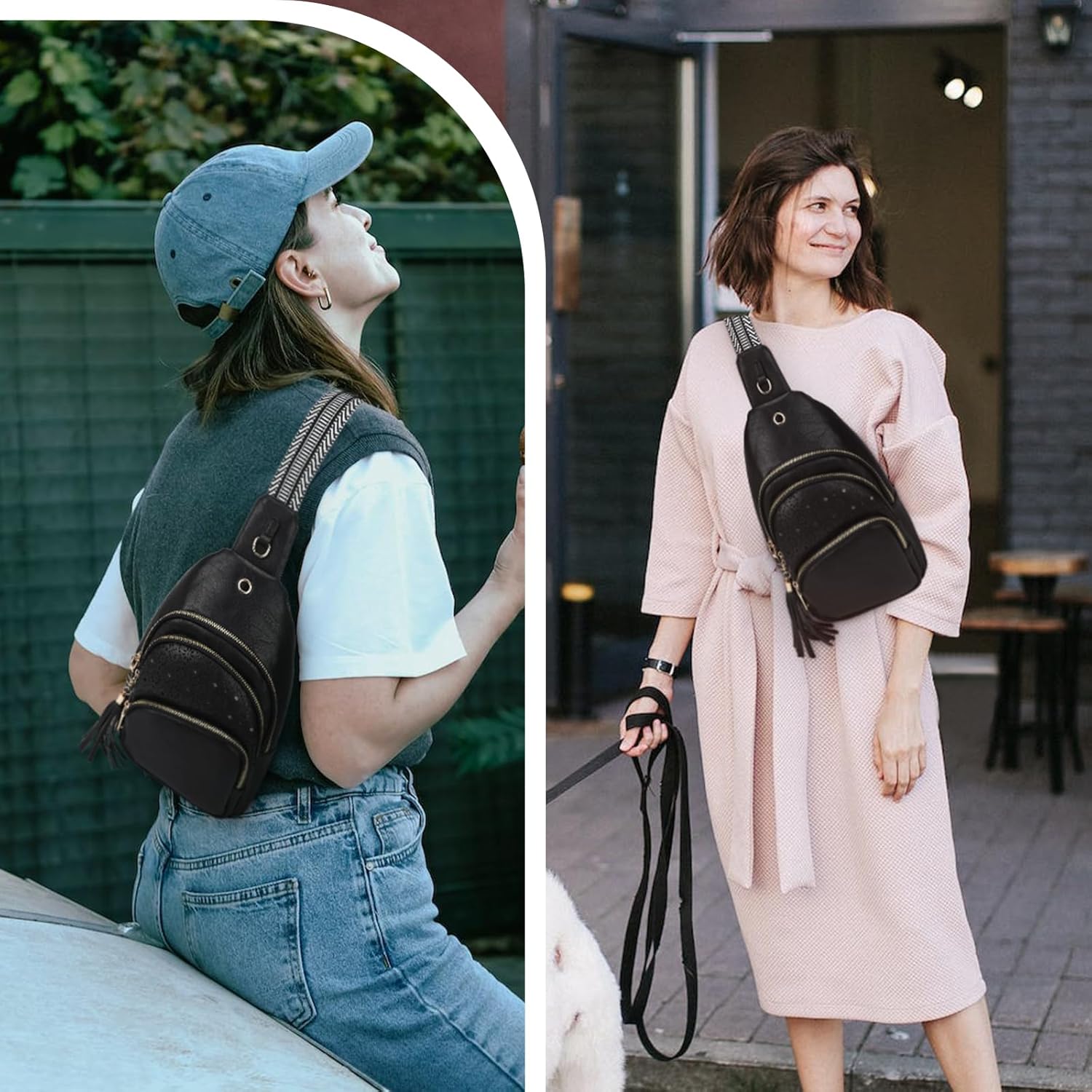 Sling Bag for Women PU Leather Crossbody Fanny Packs Chest Bag for Travelling Cycling Hiking