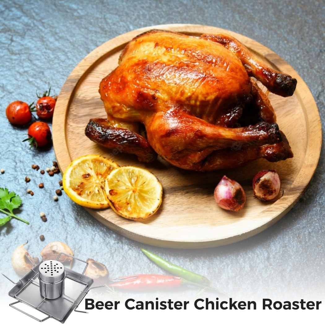 Juego profesional de soporte para pollo y sartén para asar pavos: lata de cerveza y pollo asador