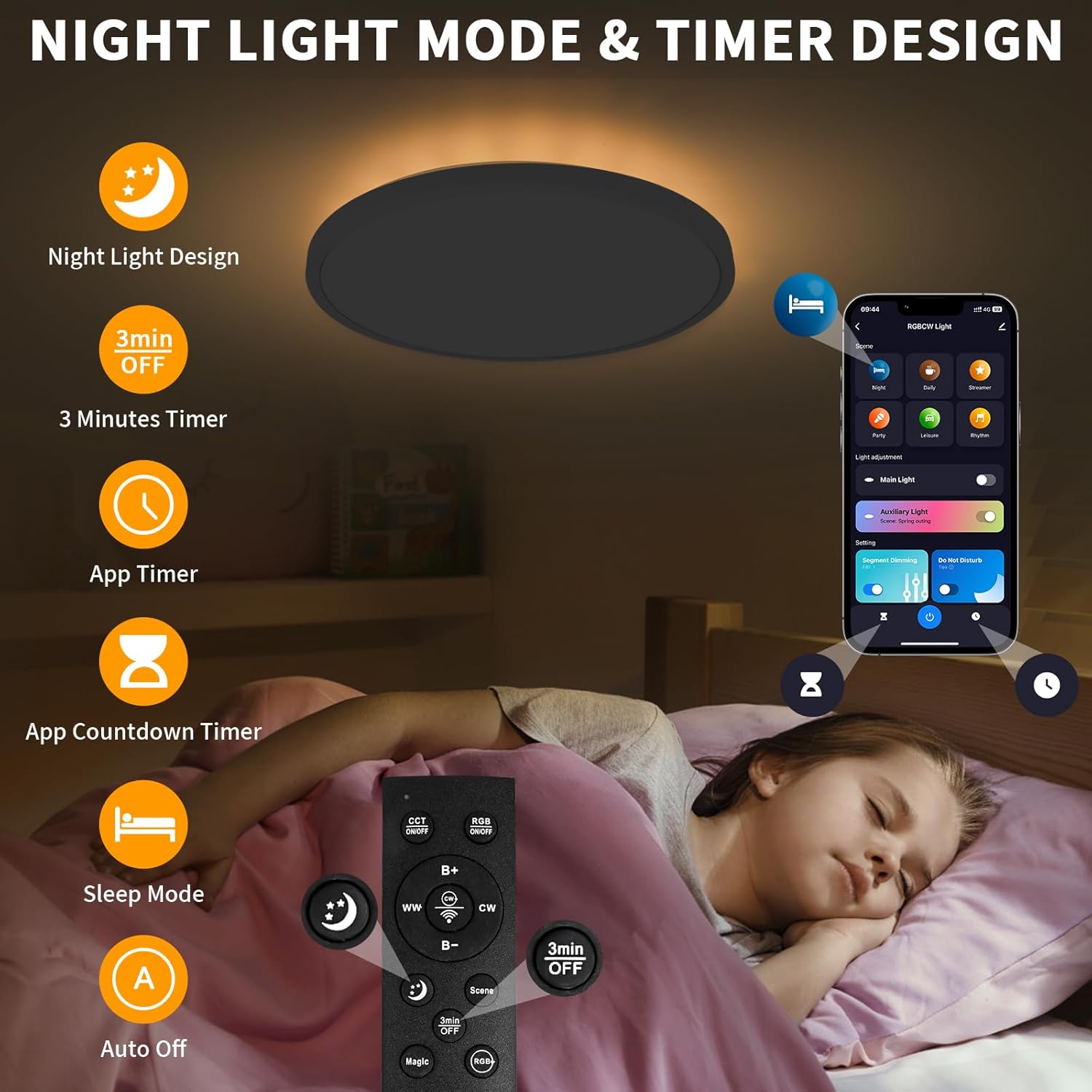12 Inch Flush Mount Ceiling Light Fixtures with Remote Control & Night Lights, 2700K-6500K Dimmable LED Modern Ceiling Lamp, Works with Alexa & Assistant for Kitchen Bedroom Living Room Dining Room