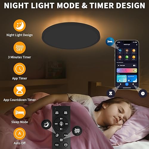 Miniatura 5 de Lámpara de techo de montaje empotrado de 12 pulgadas con control remoto y luces nocturnas, lámpara de techo LED regulable de 2700 K-6500 K, moderna,