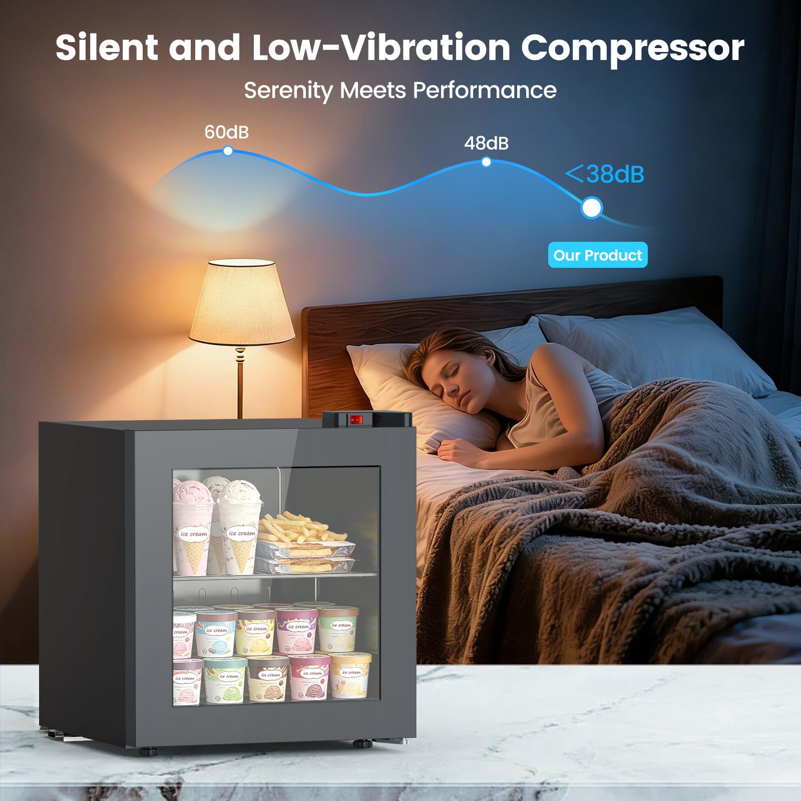 Kndko Mini Freezer With Reversible Display Glass Door 7 Adjustable Temperature Settings 1.2 Cu Ft Small Freezer With Removable Shelves Perfect For Ice Cream on Fridge.com - View 4