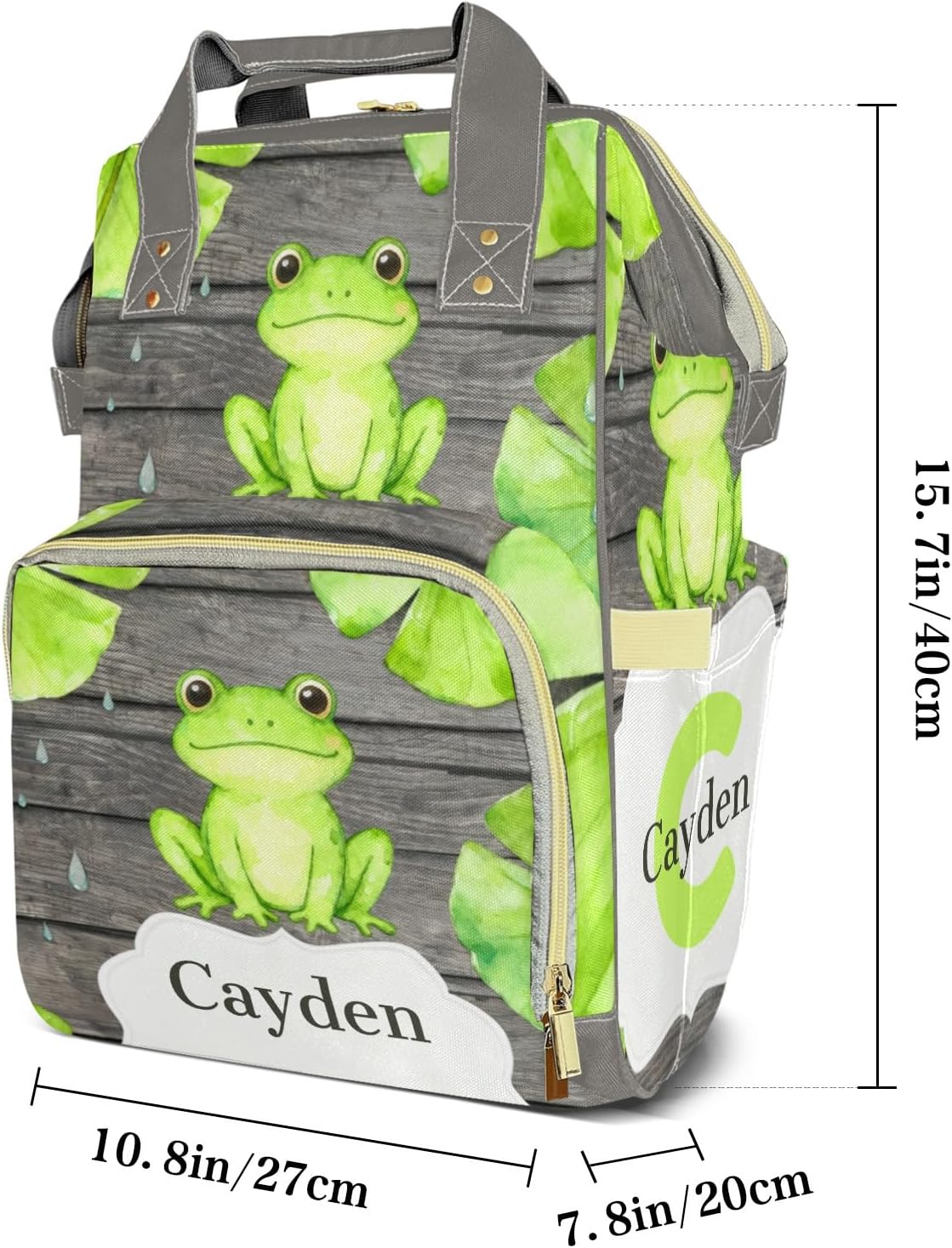 Personalized Diaper Bag Backpack Name Wayercolor Lotus leaf Frog Multifunction Travel Backpack Nappy Bag Daypack for Mom Dad Boy Girl