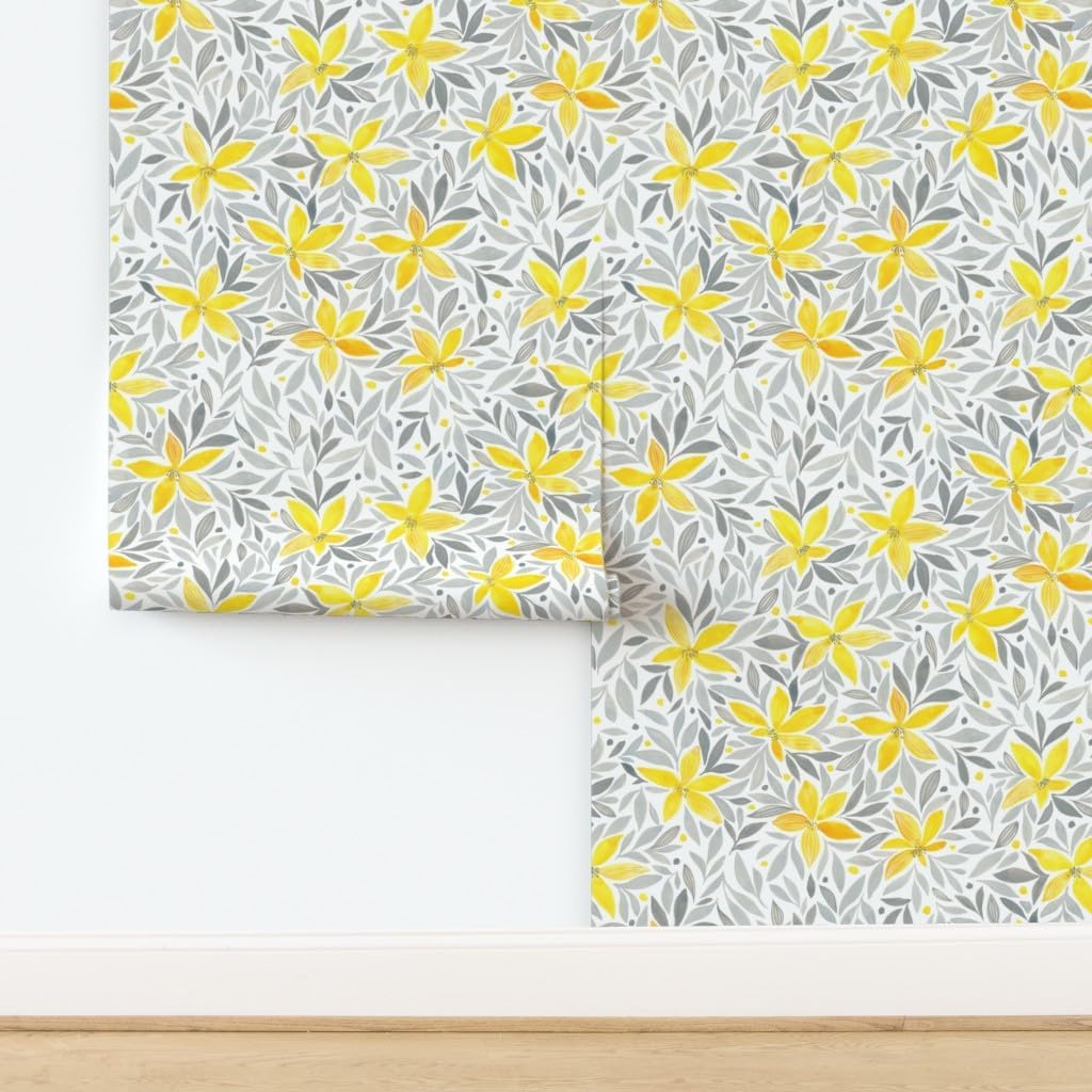 Peel & Stick Wallpaper 6ft x 2ft - Golden Blooms Color Year Custom Removable Wallpaper by Spoonflower