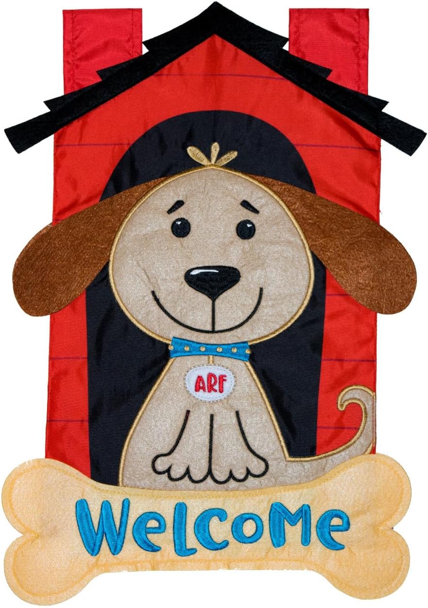 Briarwood Lane Welcome Doghouse Applique House Flag