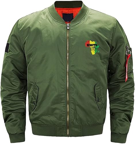 Miniatura 5 de Africa Map Reggae Rasta Roots Flight Bomber Chaqueta Otoño Invierno Thicken Windbreaker Abrigos acolchados Casual Outdoor para Hombre