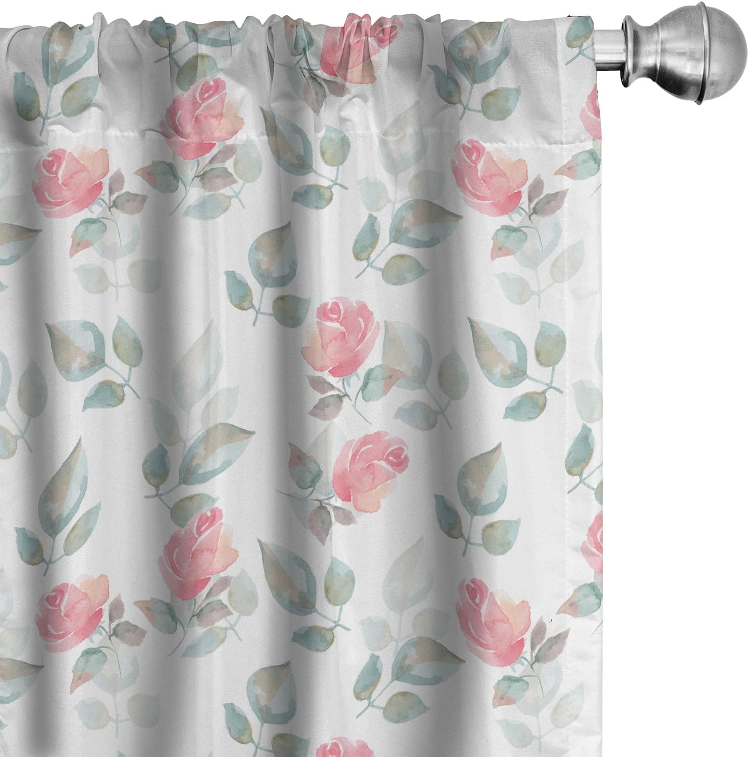 Ambesonne Floral Window Curtains, Rose Petals Blossoms Romantic Plants Wedding Love Watercolor Print, Lightweight Decor 2-Panel Set with Rod Pocket, Pair of - 28" x 95", Turquoise Pink