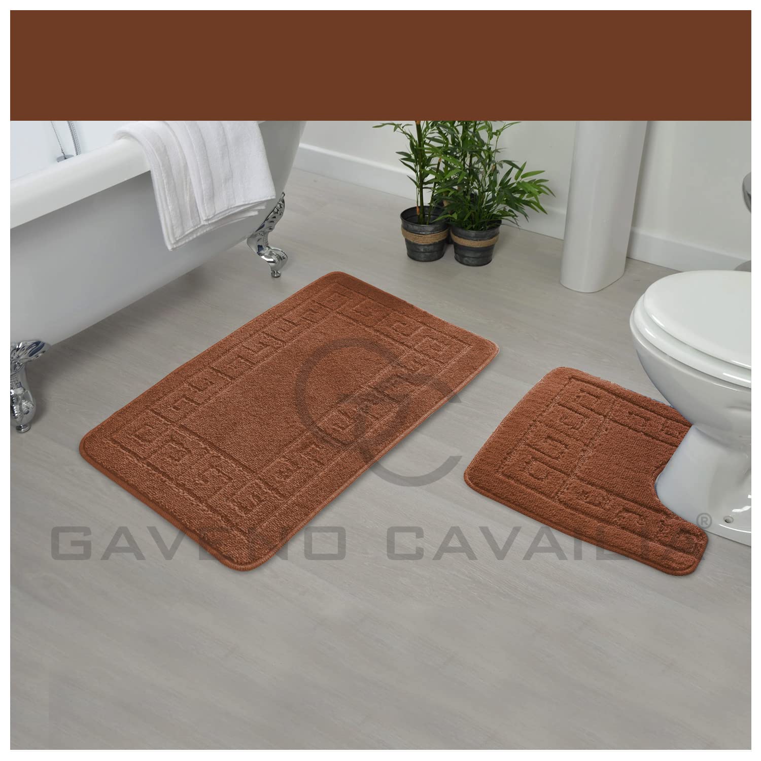 GC GAVENO CAVAILIA 2 Piece Washable Bathroom Mat, Extra Absorbent Anti Slip Bath Mats, Super Soft Toilet Rugs Set, Terracotta - Image 2