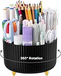 HBlife Pencil Pen Holder for Desk, 5 Slots 360° Degree Rotating Desk Organizers and Accessories, Desktop Storage Stationery Supplies Cute Pencil Cup Pot for Office, School, Home, Art Supply, White