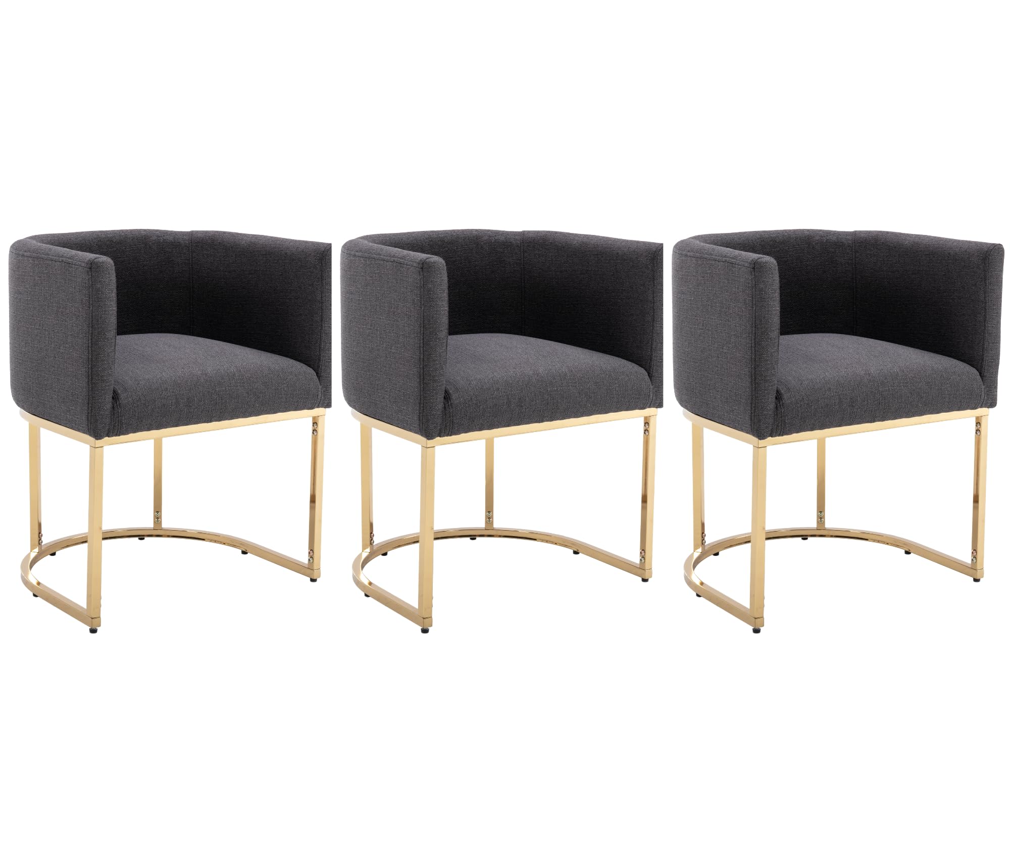 BESTANO Linen Fabric Dining Chairs Set of 3 Modern Barrel Arm Chairs with Black Frame, Upholstered Kitchen Chairs 18.5" Wide Accent Chairs for Living Room Dining Room Restaurant, Charcoal