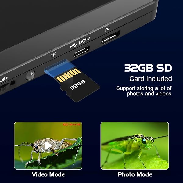 WADEO 7'' LCD Digital Microscope 1200X, 16MP 1080P Coin Microscope with 8 LED Lights and Fill Light, Compatible with PC/TV, Windows/Mac OS, with 32G Card and Remote Control - 5