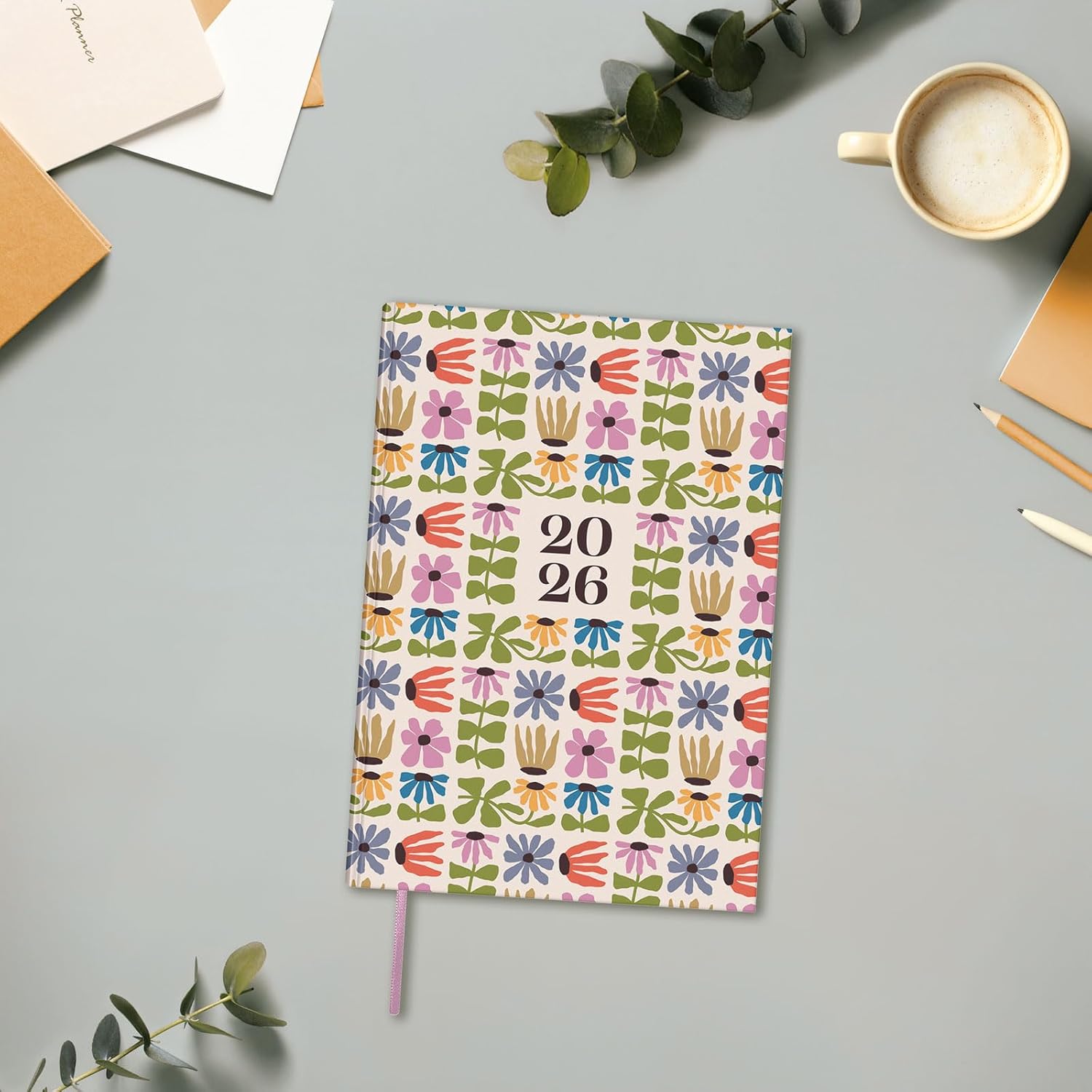 Finocam - Planner 2026 1 Day to View | January - December (12 months) | Annual Planner 2026 with elastic band and knitted tape | Hardcover Porto Design - Dusty pink - International