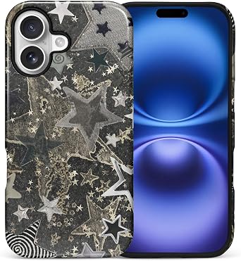DAIZAG Case for iPhone 17, Stars Vintage Retor Collage Night Full-Body Design Hybrid Dual Protection Soft TPU + Hard PC Shockproof Scratch-Resistant Protective Cover Phone Case for Men Women
