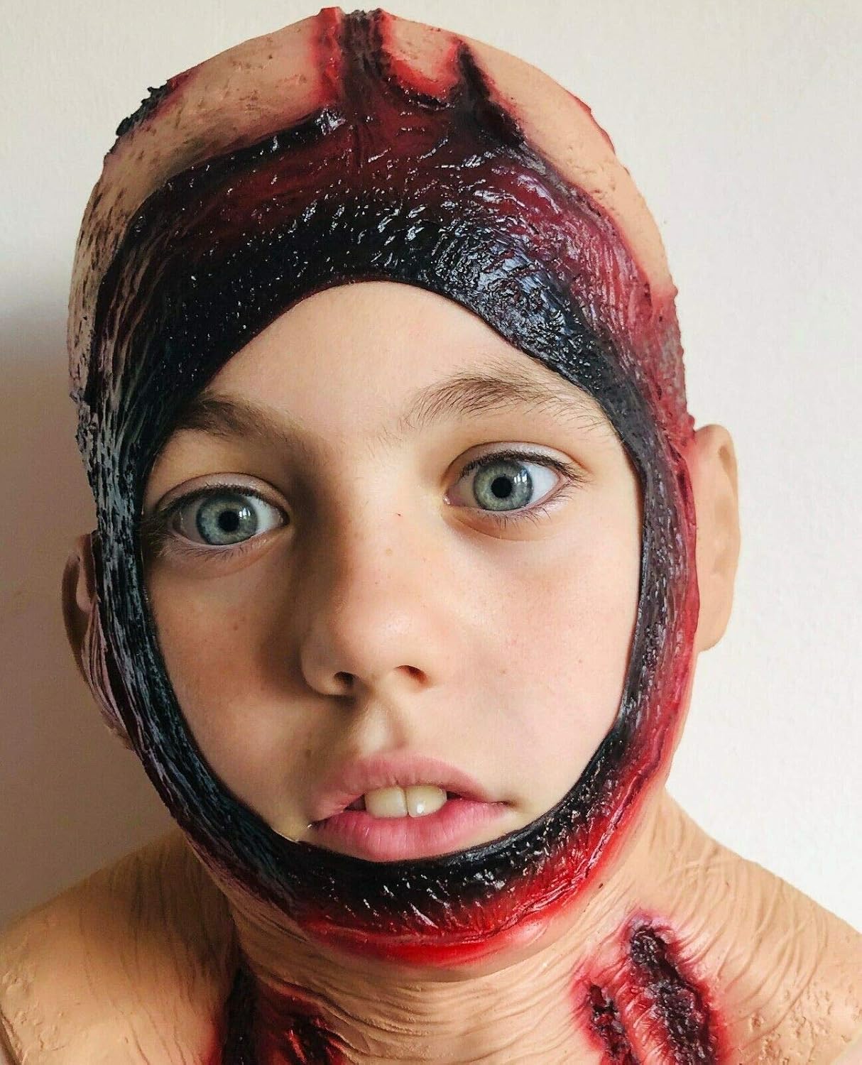 Rubber Johnnies Teen Bloody Hood Mask, Full Head, Open Face, Blood Covered, Halloween Mask