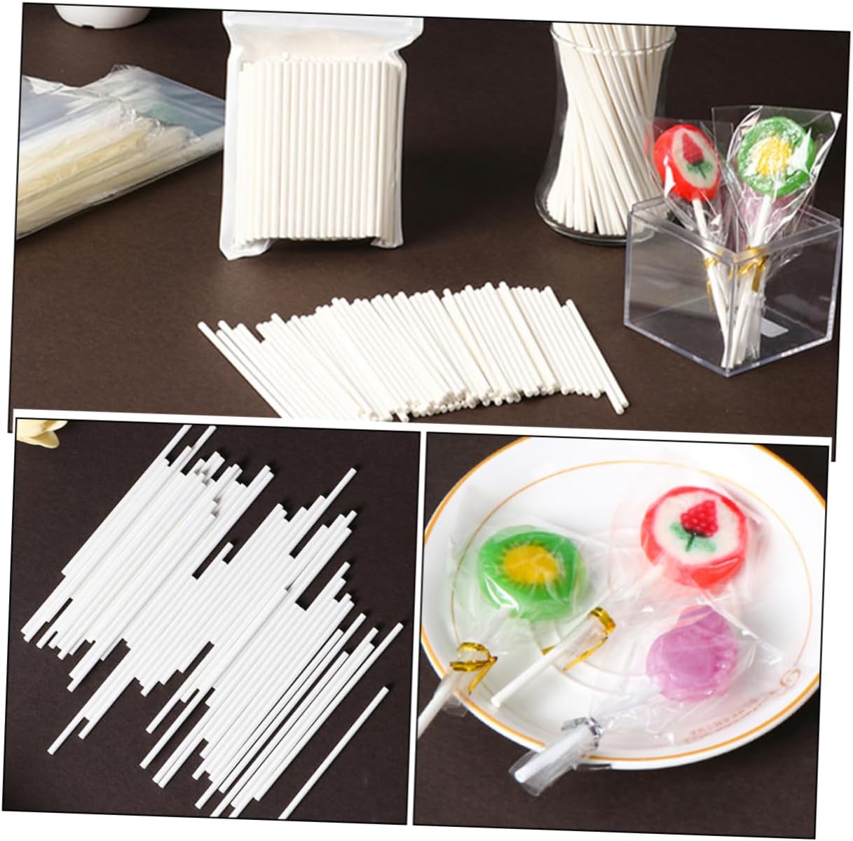 200 Pack White Paper Lollipop Sticks for DIY Candy Treat Making