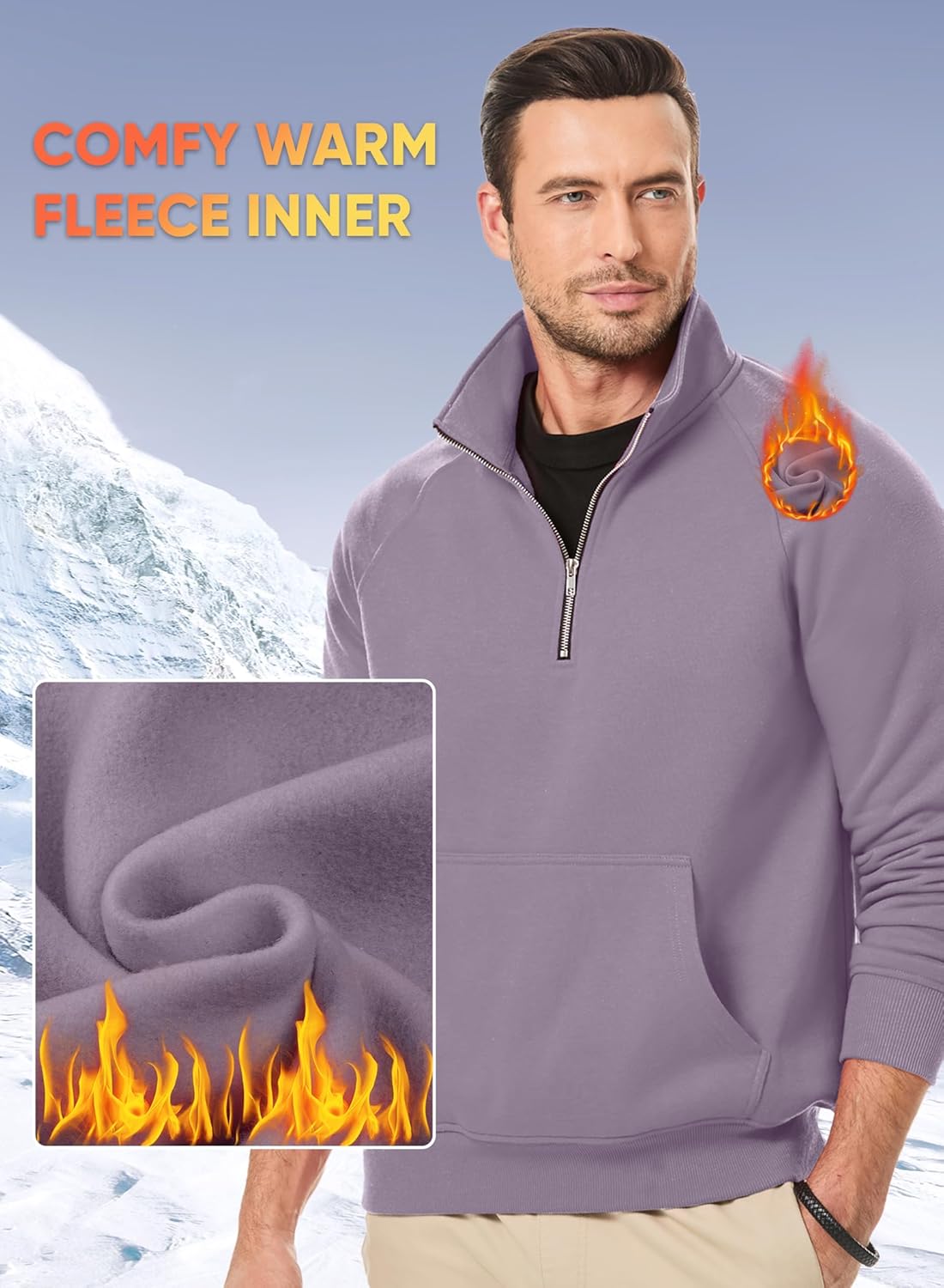 JMIERR Men's Fleece Quarter Zip Pullover Sweater Casual Cotton Fall Winter Family Outfit Warm Mock Neck with Pockets