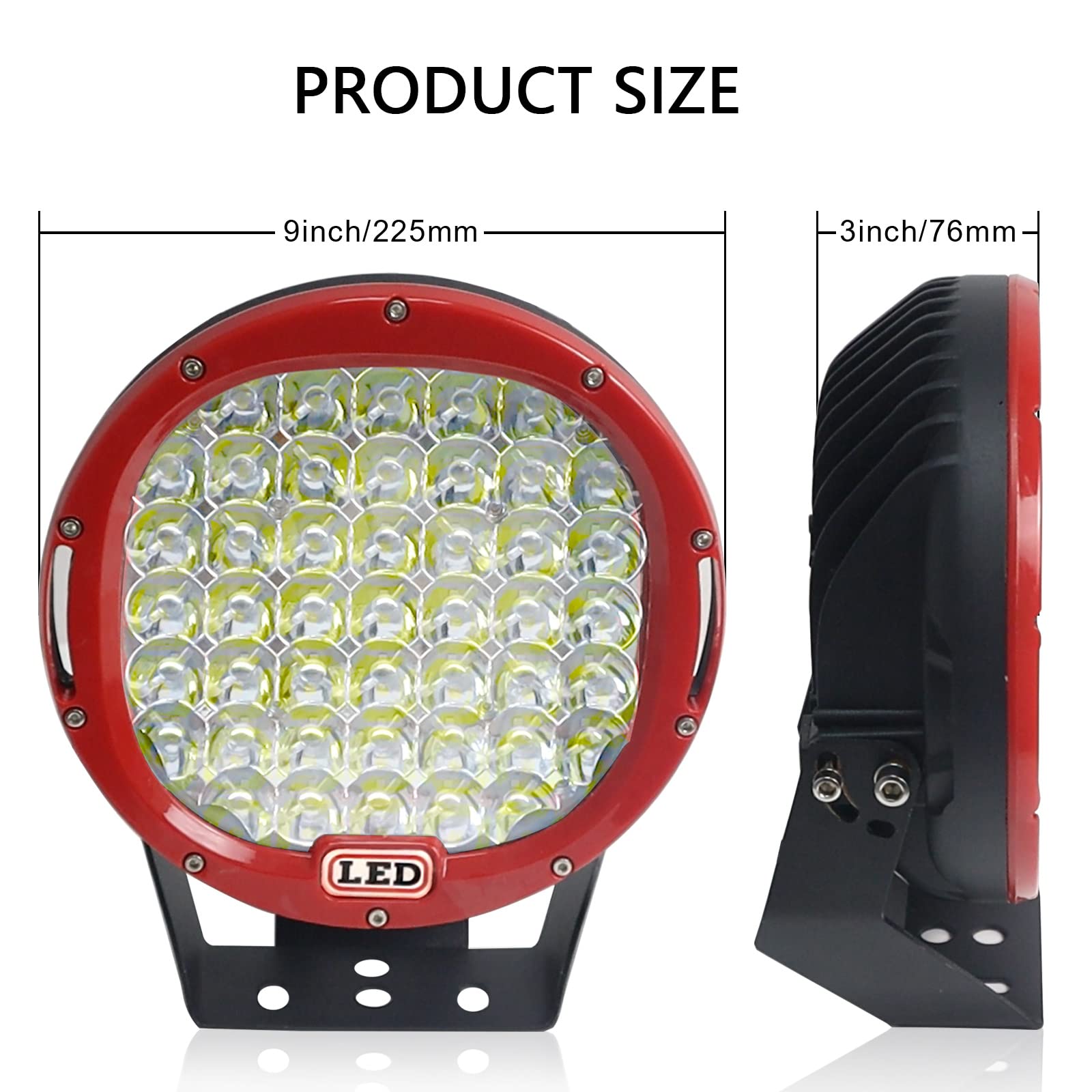 Willpower 2 sztuki 25 cm 225 W okrągłe czerwone światło robocze LED białe 6000 K światło punktowe LED lampy do jazdy przeciwmgielnej IP67 wodoodporne z uchwytami montażowymi do 4 x 4 terenowych ciężarówek traktora SUV ATV, 12 V 24 V