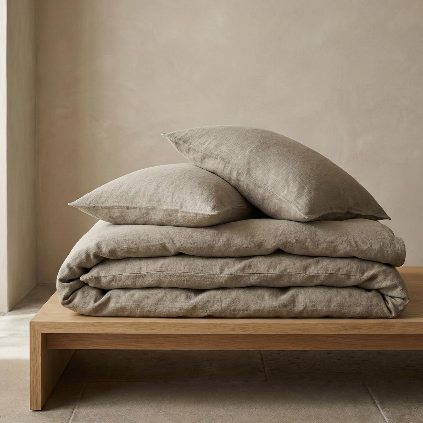 The Tangerine Store Set Copripiumino - Biancheria da Letto in Miscela di Lino e Cotone, Traspirante, Prelavata e Anallergica - Beige Naturale, King (Standard Americano) (259 cm x 229 cm)