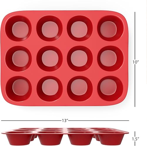 Miniatura 2 de Chef Buddy - Molde de silicona para magdalenas, bandeja antiadherente reutilizable para hornear con 12 tazas, apta para microondas, horno,